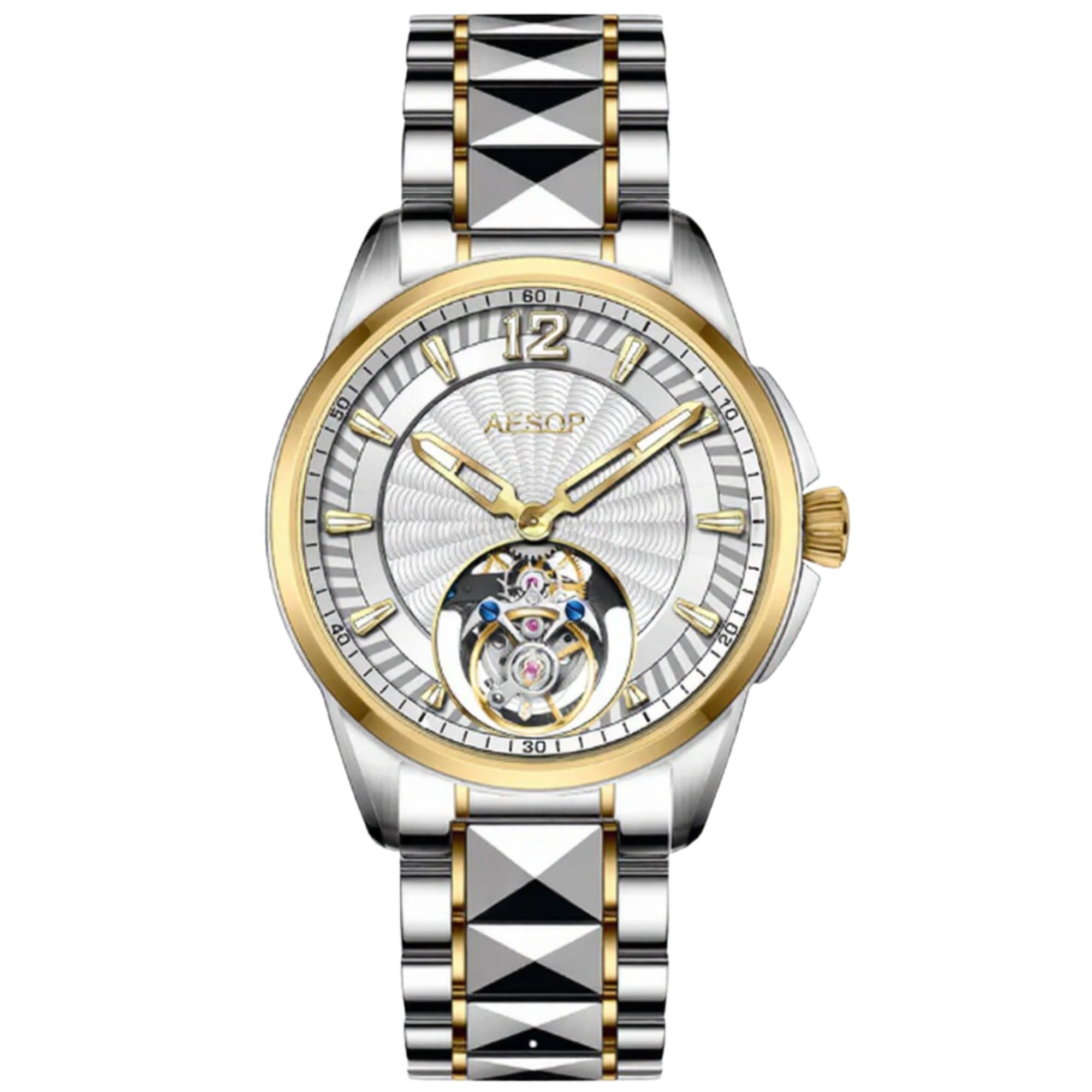 Aesop Classic Automatic Tourbillon Men Watch Self Wind Luxury Wristwatch 7096