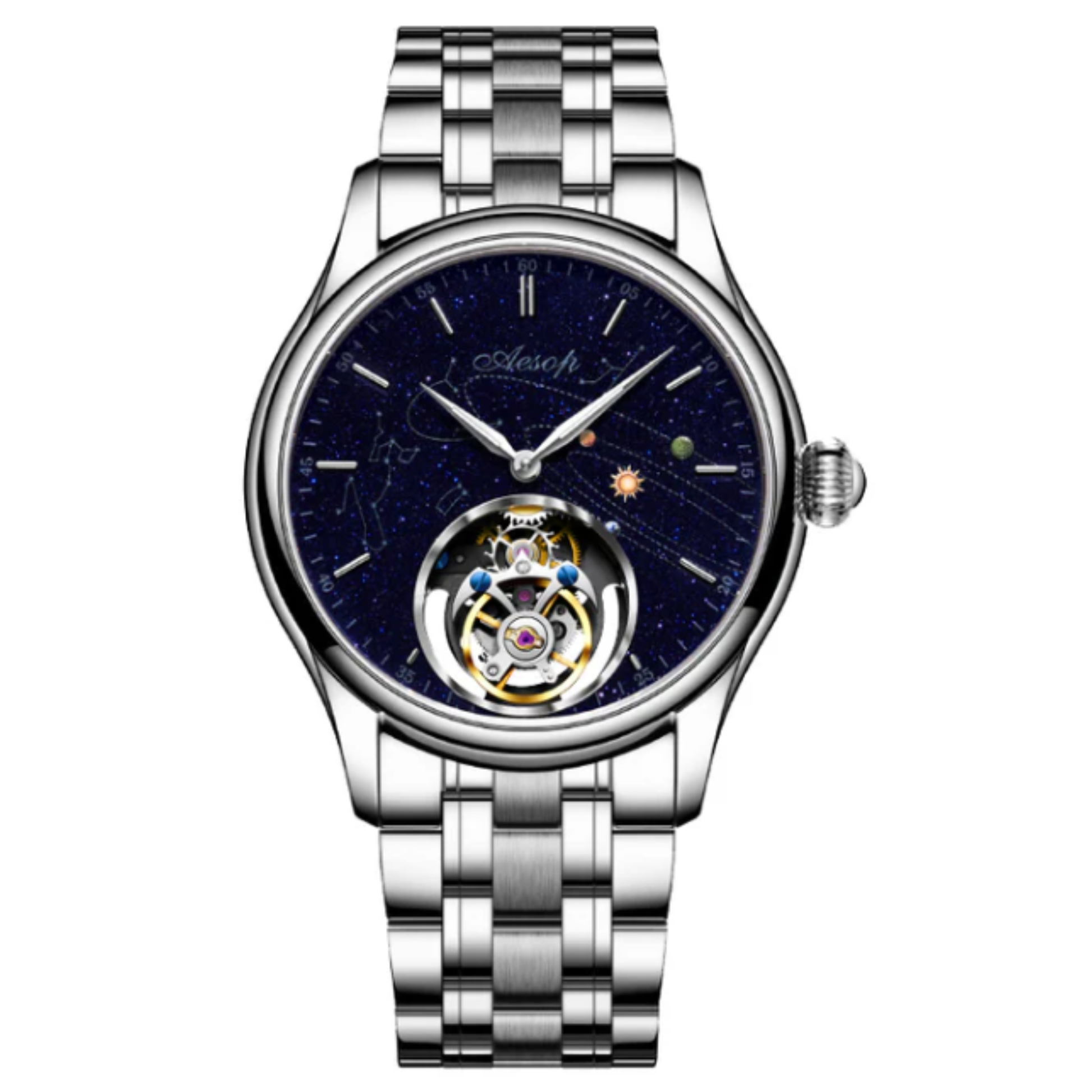 AESOP Mens Luxury Real Tourbillon Mechanical Sapphire Waterproof Watch 7049