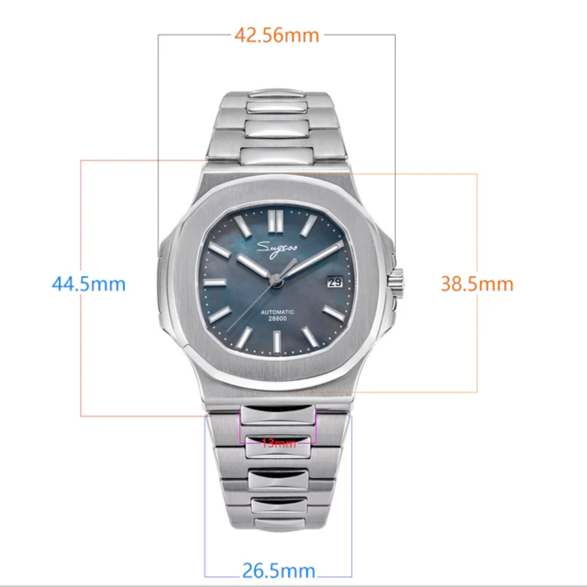 SUGESS Heritage S466 PP Octagonal Day Display Light Blue Mother of Pearl Dial Stainless-Steel Automatic