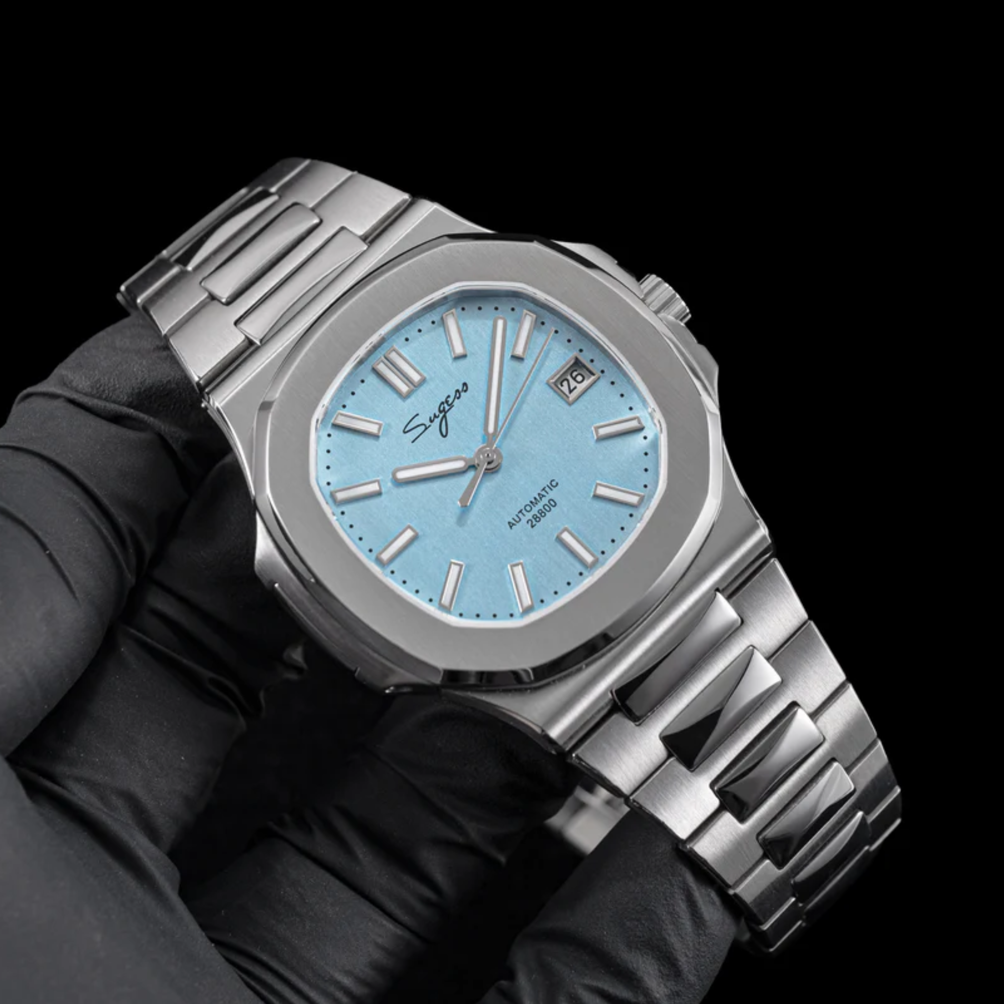 SUGESS Heritage S466 PP Octagonal Day Display Light Blue Mother of Pearl Dial Stainless-Steel Automatic
