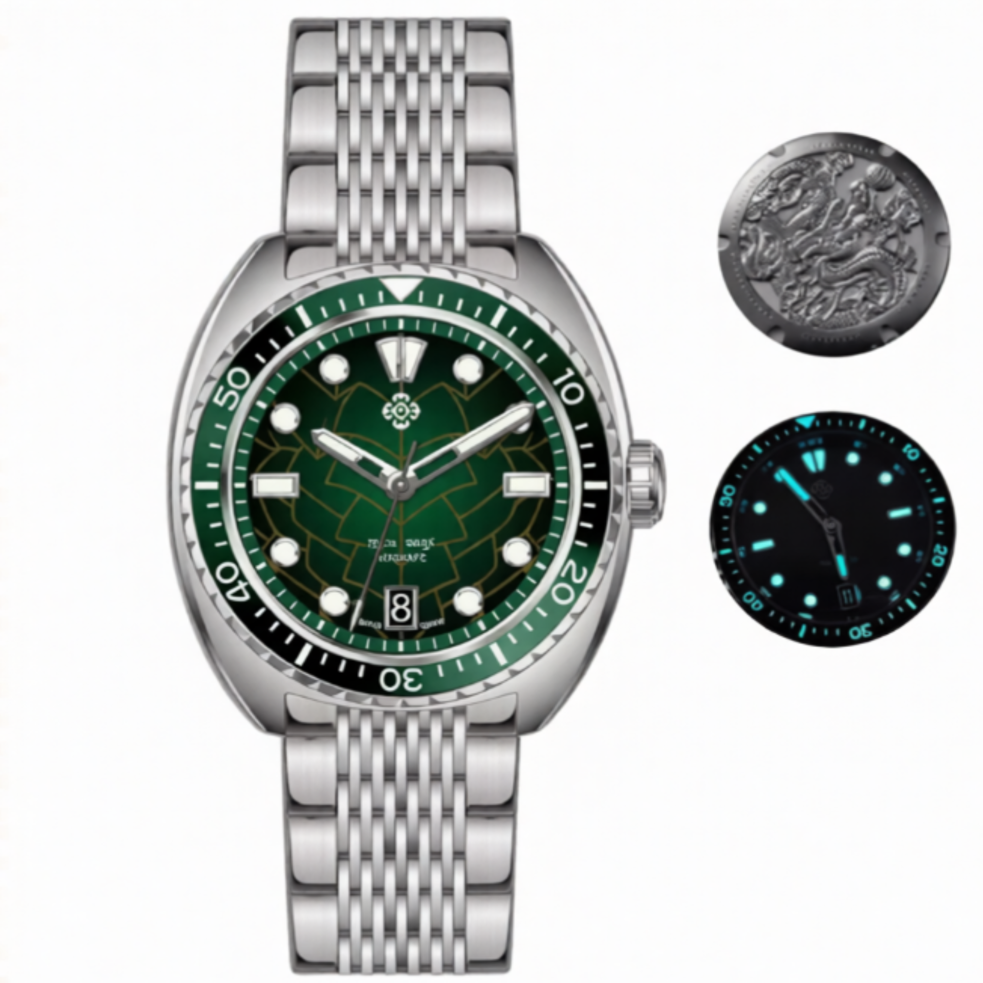 IXDAO JD-X07S Dive Watch for 39.5mm Automatic with NH35A Movement Dragon Scale Pattern