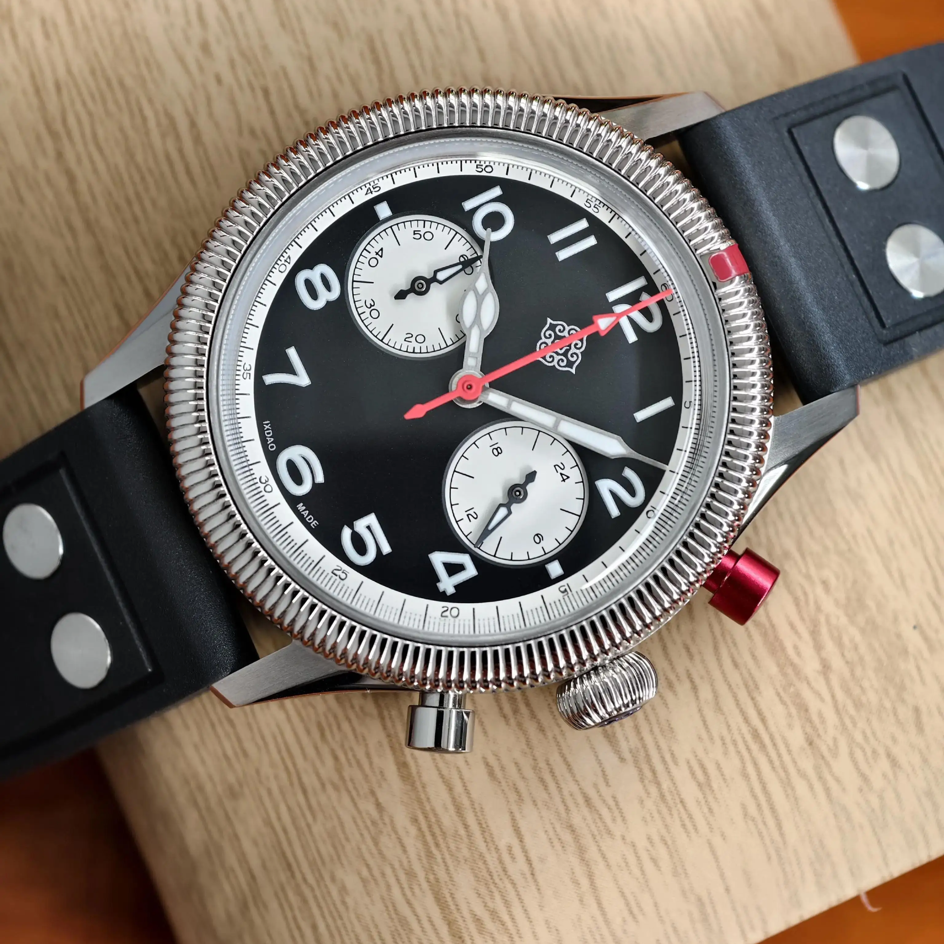 IXDAO 39mm VK64 Pilot Chronograph Watch JD-X10S Black