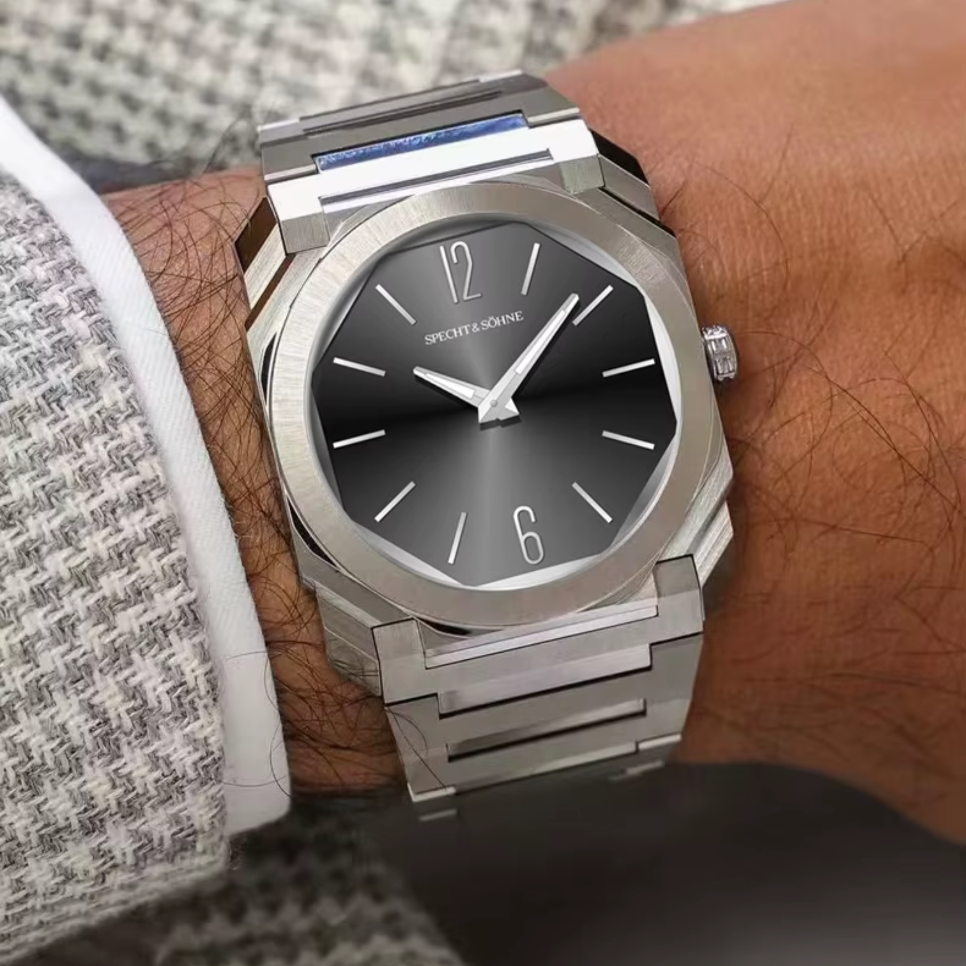 Specht & Söhne 38MM Square Watch For Men Ultrathin Stainless Steel Quartz Watch - Scimitar