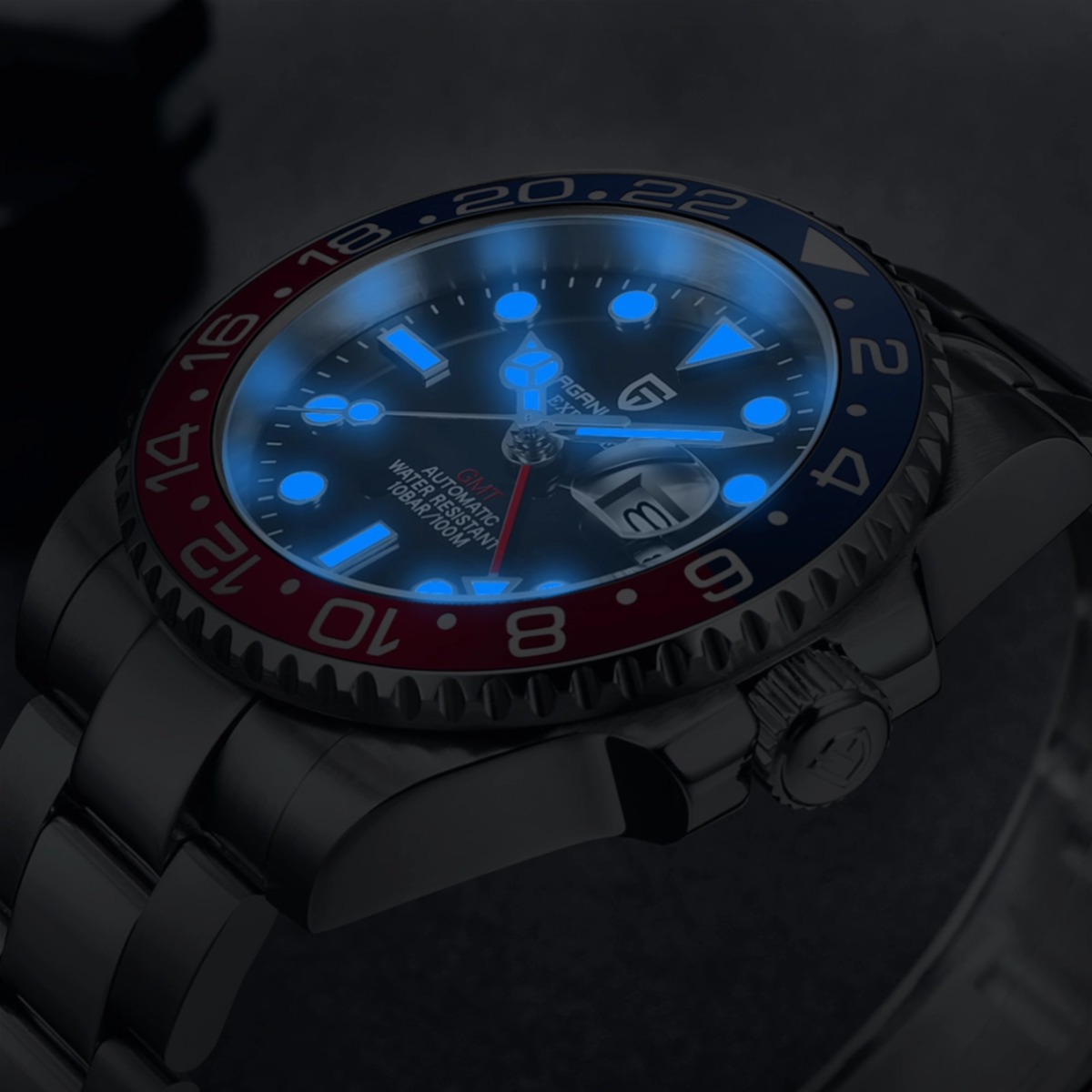 PAGANI DESIGN PD-1662 Automatic GMT Mechanical Stainless Steel Jubilee Bracelet