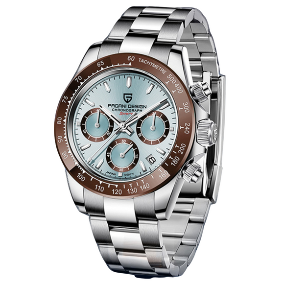 Pagani Design PD-1644 Daytona Chronograph Luxury Meca-quartz Movement (Japanese VK63) | Stainless Steel Men's 40MM Watch - Ice Blue