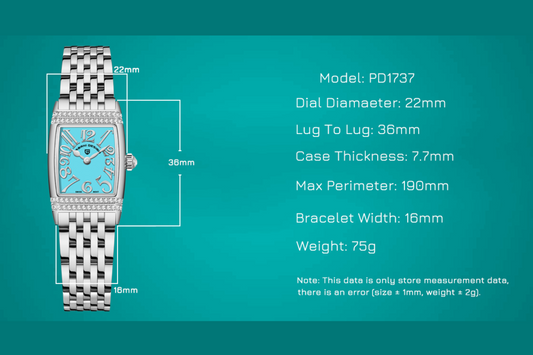 Pagani Design PD-1737 Women's Quartz Watches 22mm with Stone Set Rectangle Case, Analogue Display and Stainless Steel Ladies Watch - Silver - Tiffany Blue