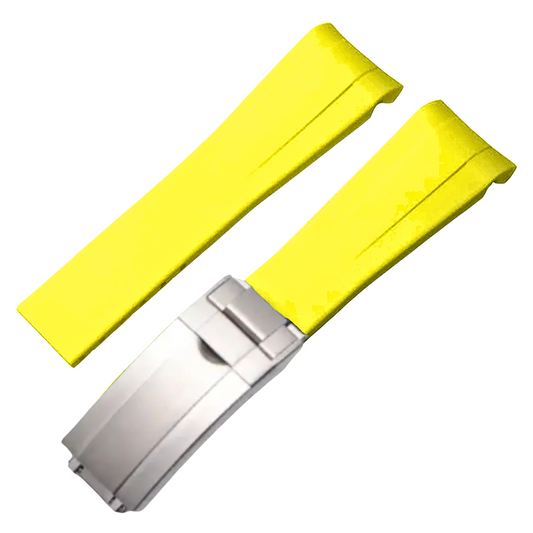 High End Curved FKM Rubber Watch Band - Oyster Style Deployment Clasp: 20 Mm- Yellow
