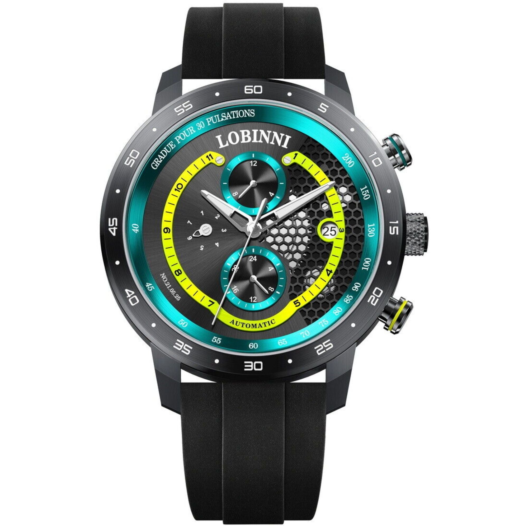 LOBINNI New Sport Watches Self-wind Mechanical Automatic Watch Men 50M Waterproof Watch Rubber Strap Lumious Watch - 16063