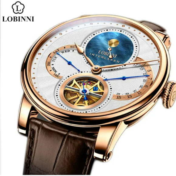 Lobinni skeleton mechanical watch luxury brand wristwatches automatic mechanical watch wrist for men