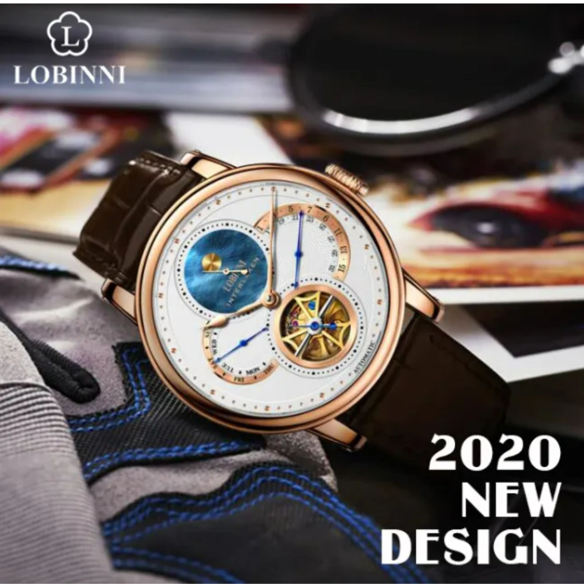 Lobinni skeleton mechanical watch luxury brand wristwatches automatic mechanical watch wrist for men - 16015