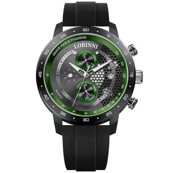 LOBINNI New Sport Watches Self-wind Mechanical Automatic Watch Men 50M Waterproof Watch Rubber Strap Lumious Watch