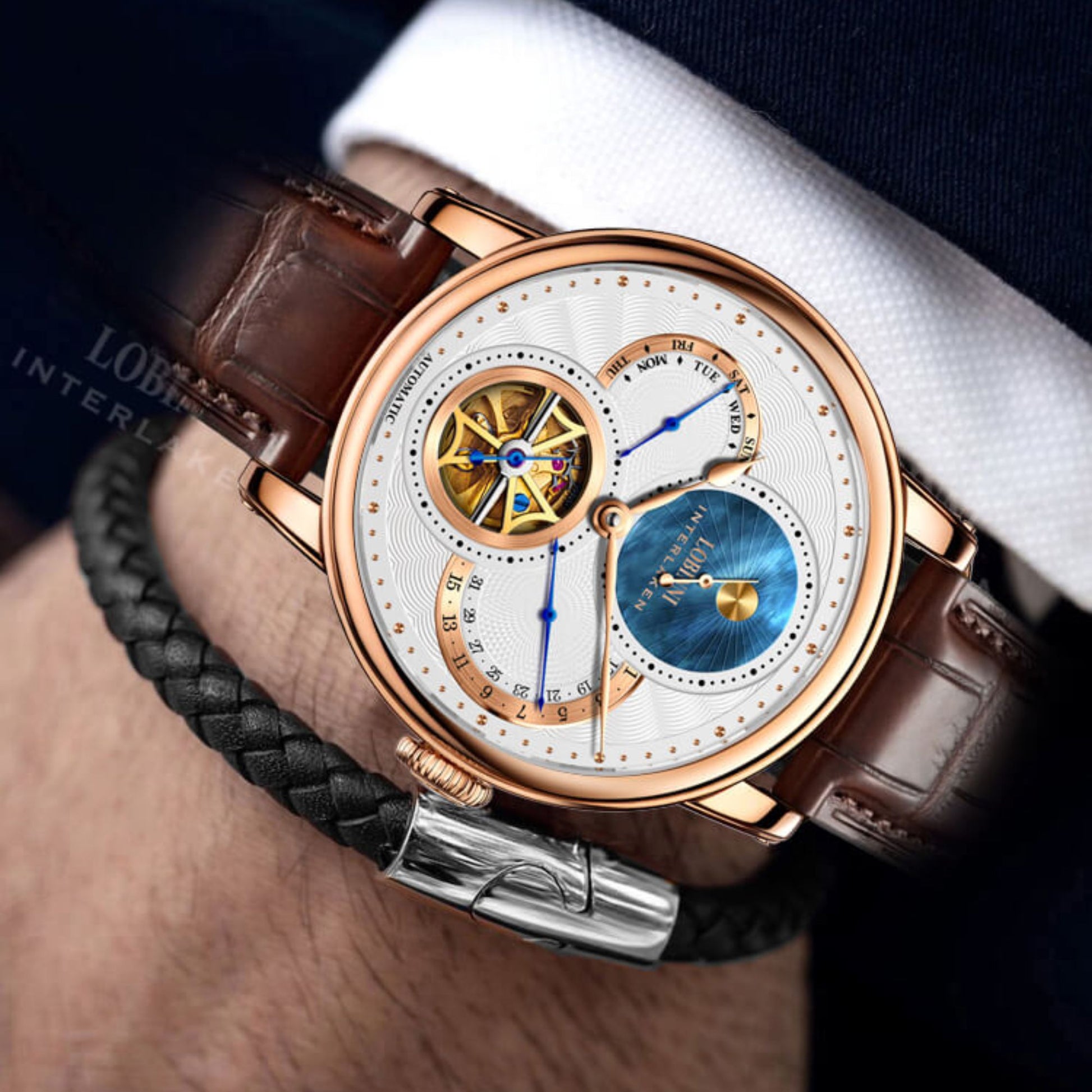 Lobinni skeleton mechanical watch luxury brand wristwatches automatic mechanical watch wrist for men - 16015