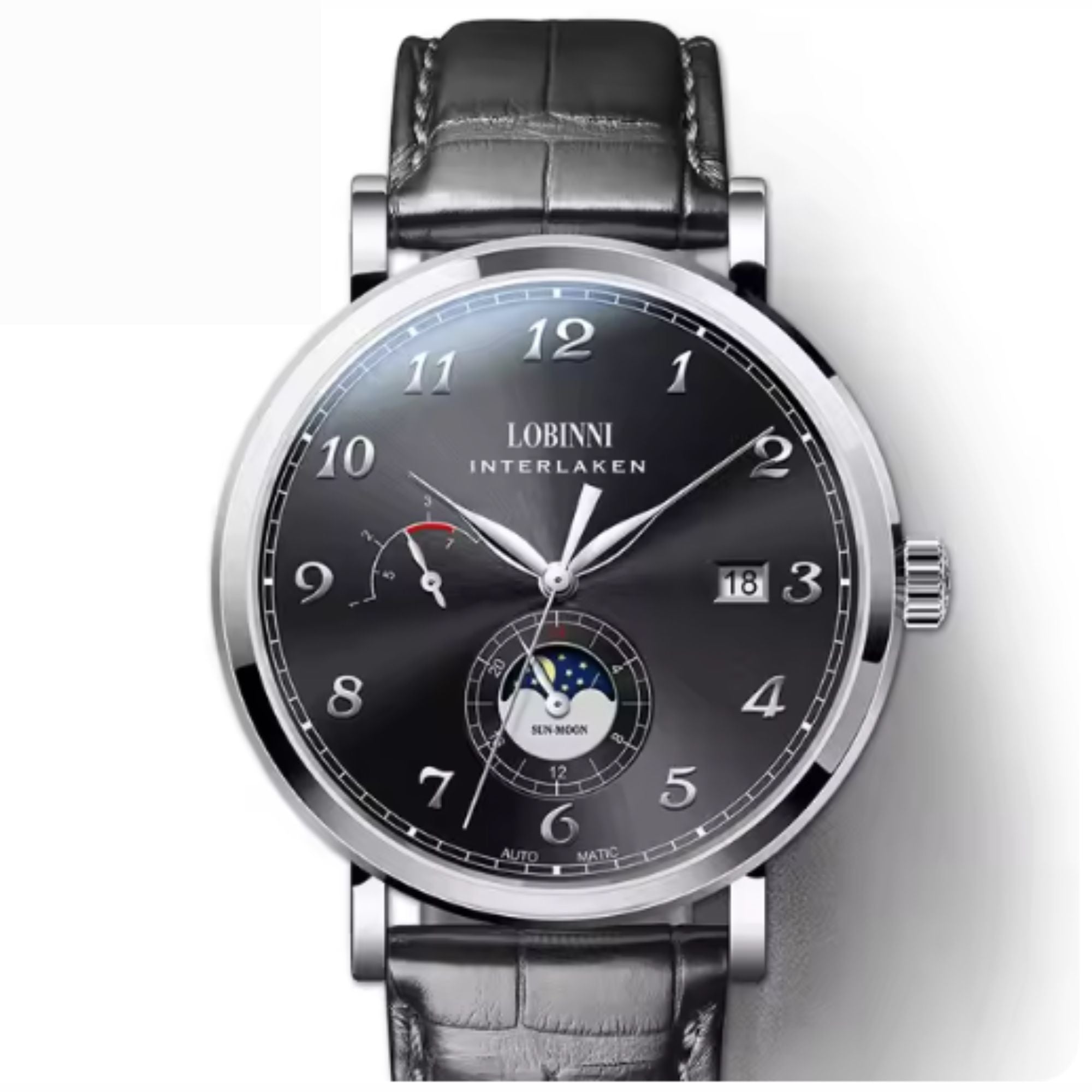 LOBINNI Stainless Steel Automatic Men Wristwatch Moon Phase Date Men Mechanical Watches Sapphire Glass Waterproof Watches - 686009