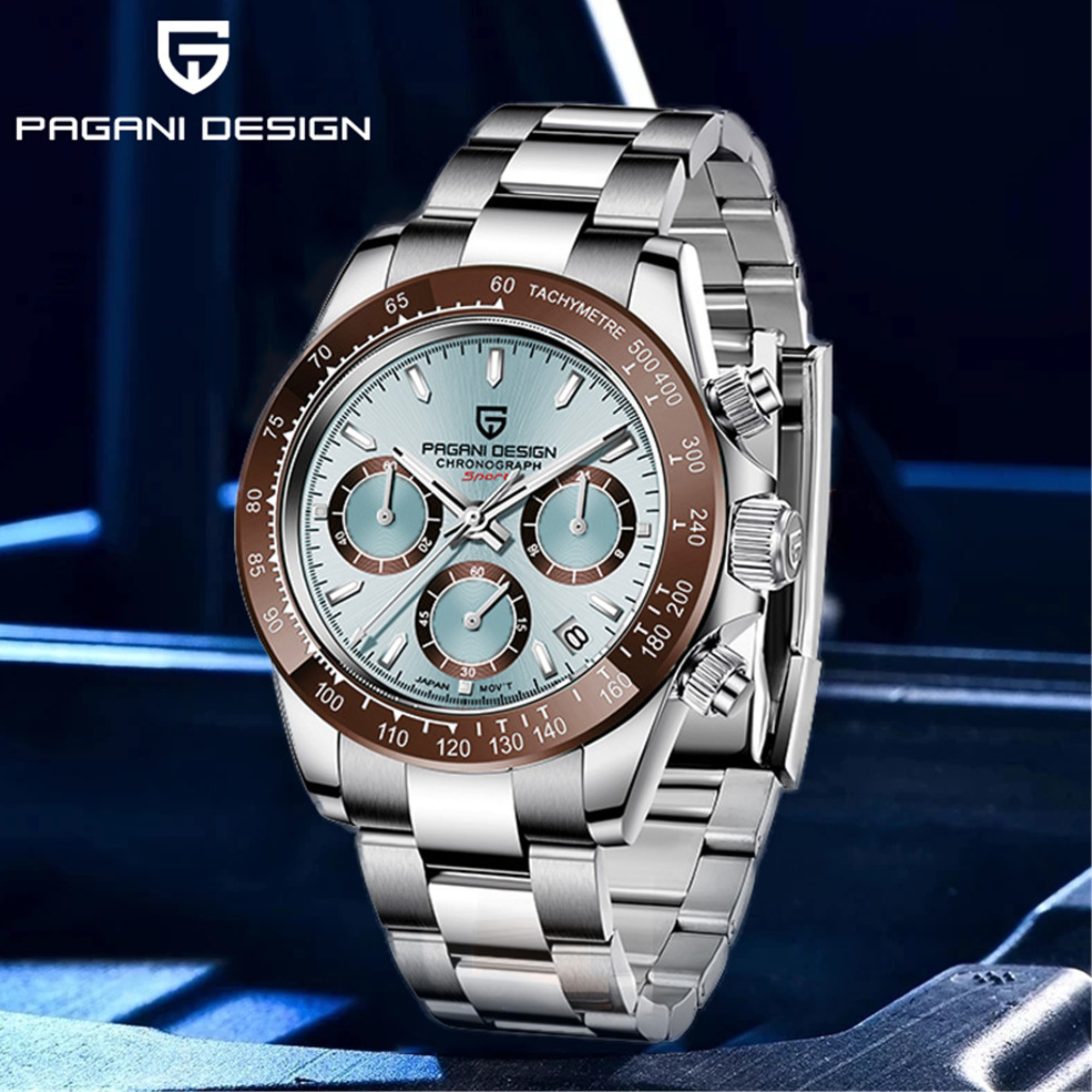 Pagani Design PD-1644 Daytona Chronograph Luxury Meca-quartz Movement (Japanese VK63) | Stainless Steel Men's 40MM Watch - Ice Blue