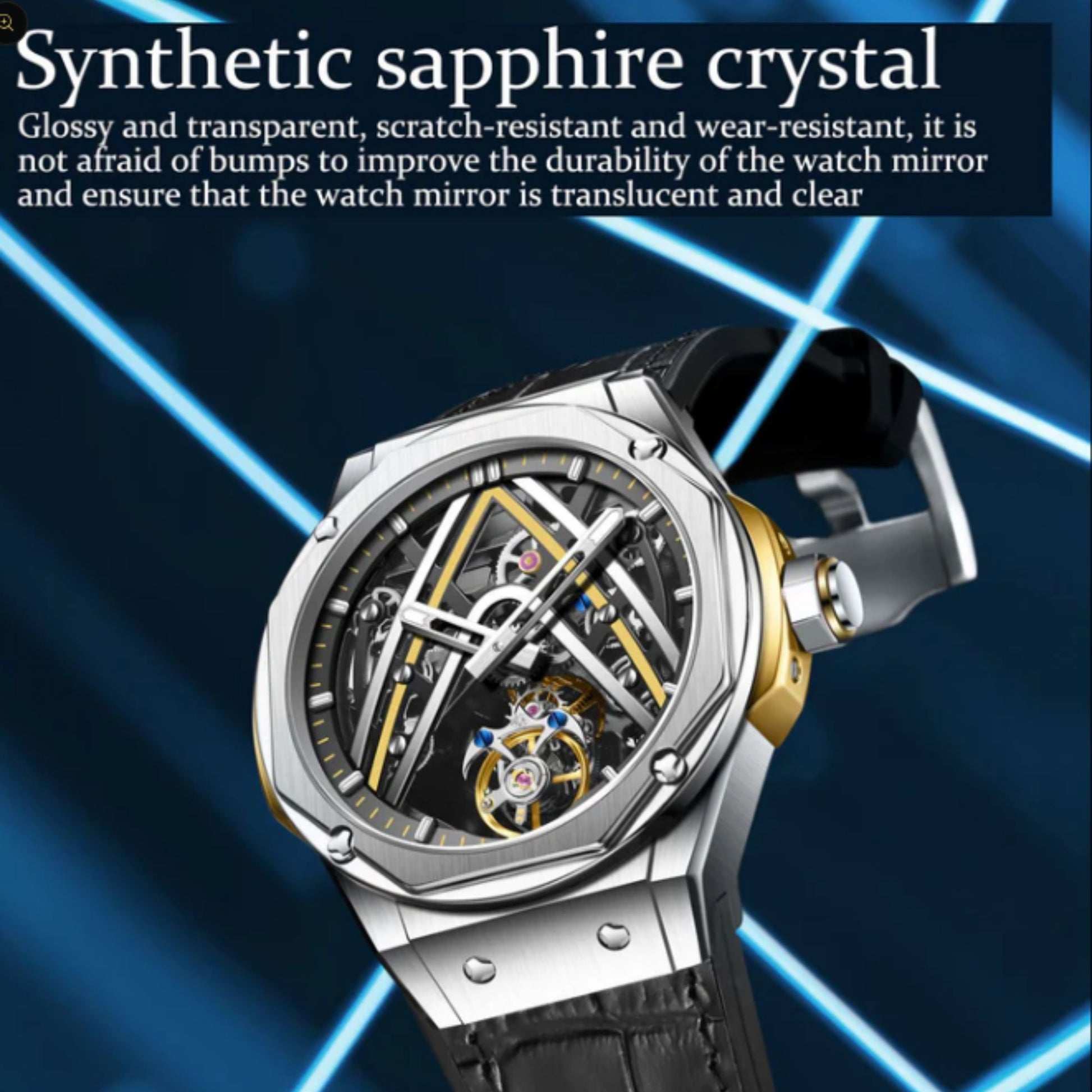 Aesop Original Tourbillon Movement U Shaped Dial Automatic Tourbillon Watch 7070 - Yellow Accents
