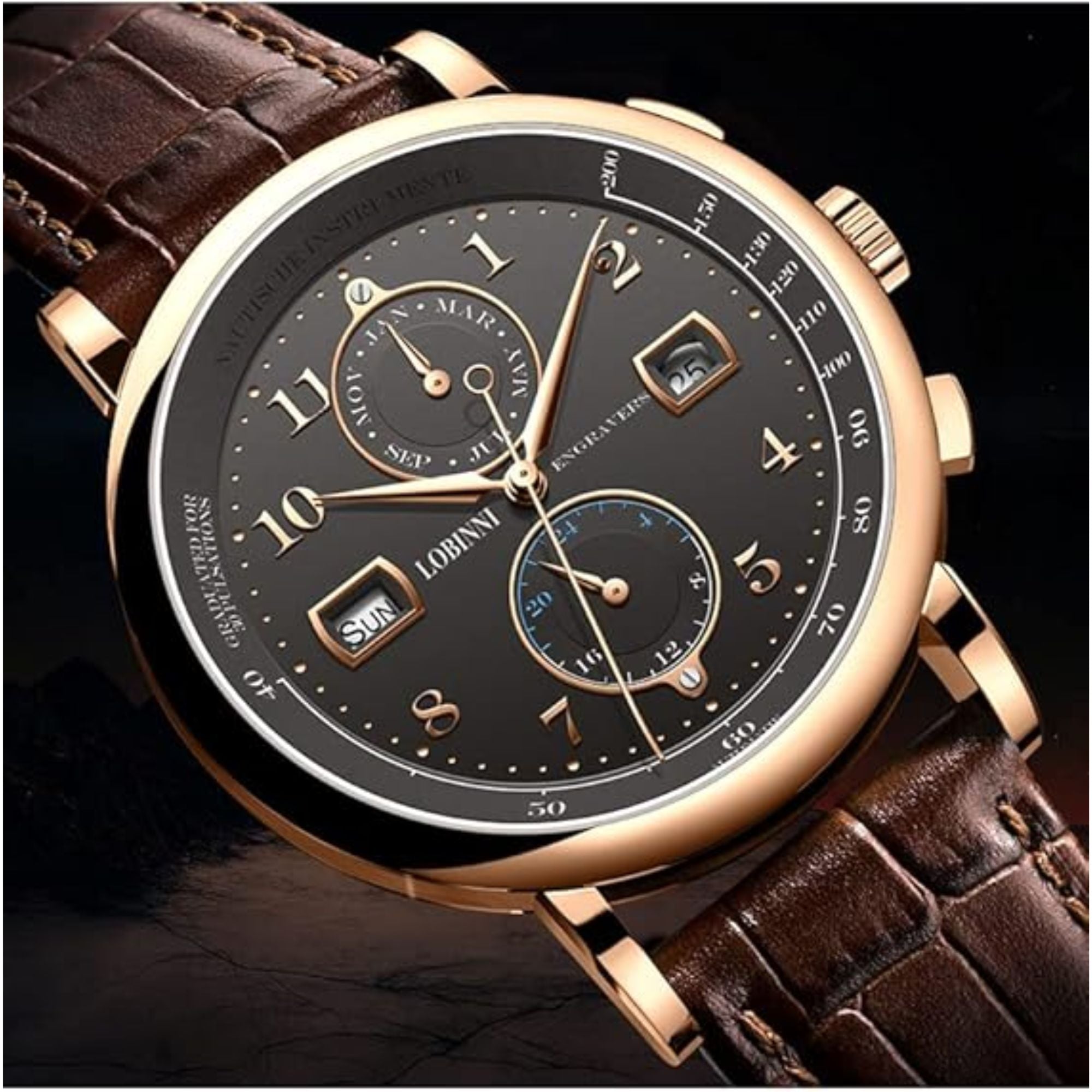 LOBINNI Fashion Business Mens Watches with Stainless Steel Waterproof Automatic Machinery Watch for Men, Auto Date-Week - 16001