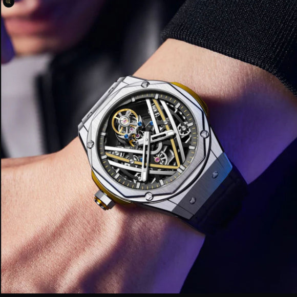 Aesop Original Tourbillon Movement U Shaped Dial Automatic Tourbillon Watch 7070 - Yellow Accents