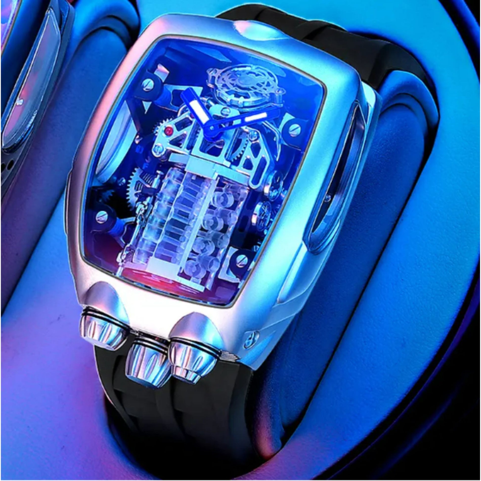 Luxury Automatic double barrel Japanese Miyota Tourbillon Automatic Watch - Blue