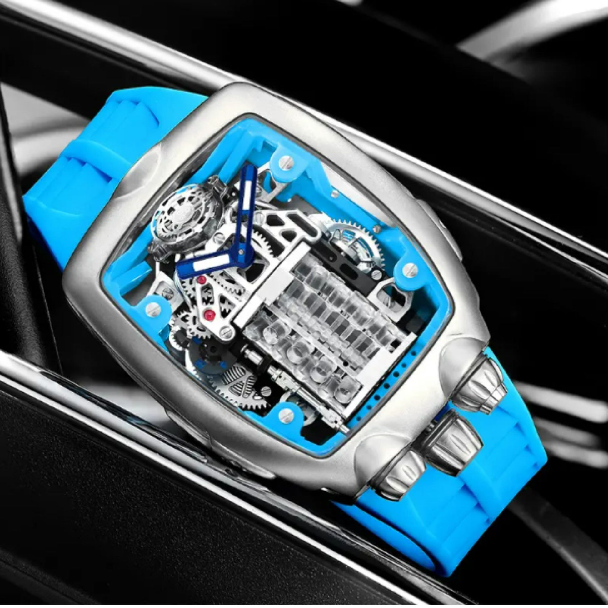 Luxury Automatic double barrel Japanese Miyota Tourbillon Automatic Watch - Blue