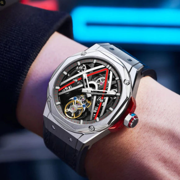 Aesop Original Tourbillon Movement U Shaped Dial Automatic Tourbillon Watch 7070 - Red Accents