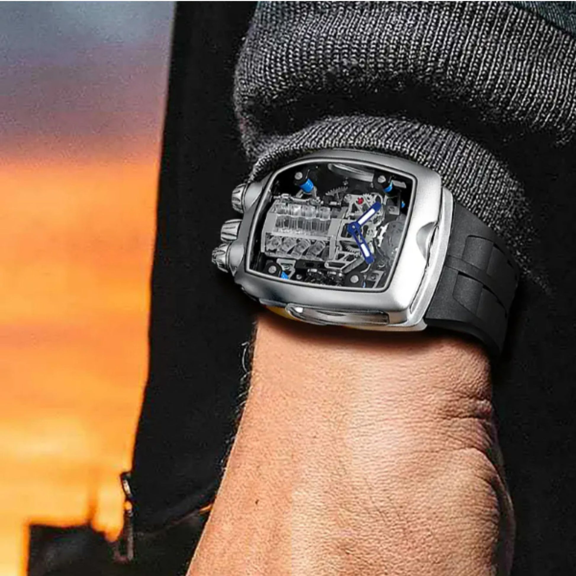 Luxury Automatic double barrel Japanese Miyota Tourbillon Automatic Watch - Blue
