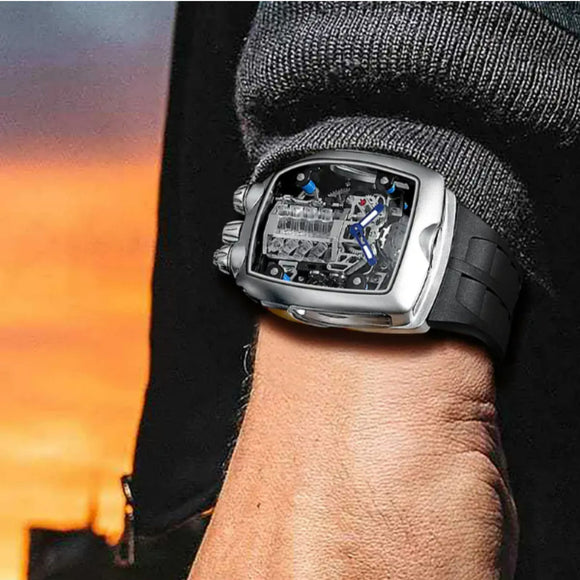 Luxury Automatic double barrel Japanese Miyota Tourbillon Automatic Watch - Blue