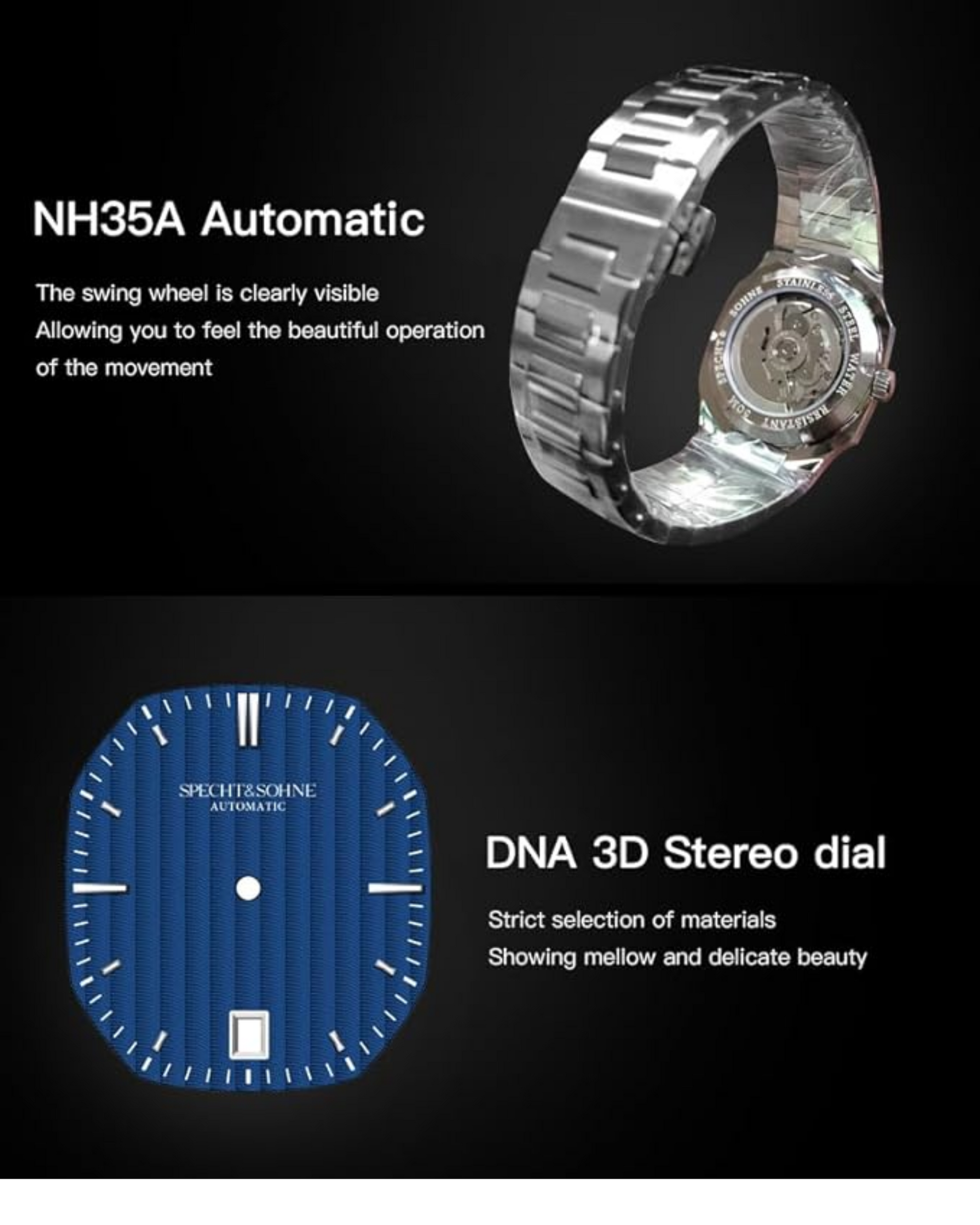 SPECHT & SOHNE 38MM Elegant Automatic Stainless Steel Sapphire Crystal - White/ Golden Bezel Dial