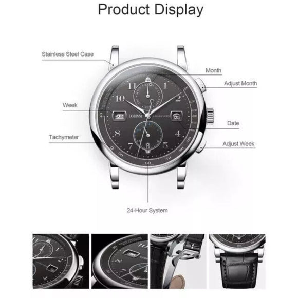 LOBINNI Fashion Business Mens Watches with Stainless Steel Waterproof Automatic Machinery Watch for Men, Auto Date-Week