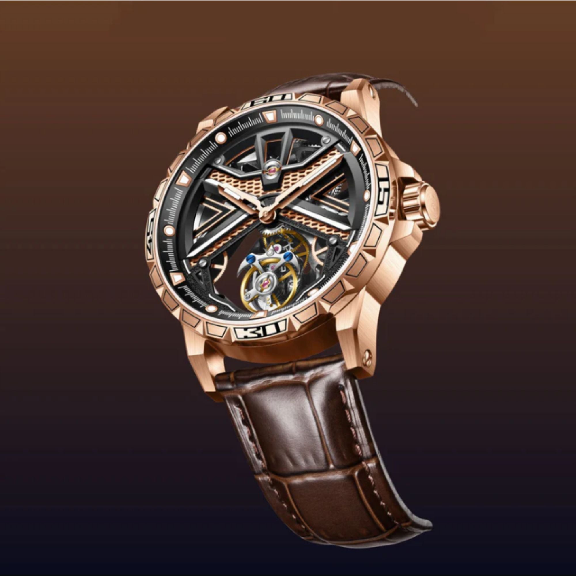 Aesop Original Tourbillon Skeleton Dial Manual Winding Mechanical Wrist Watch 7063