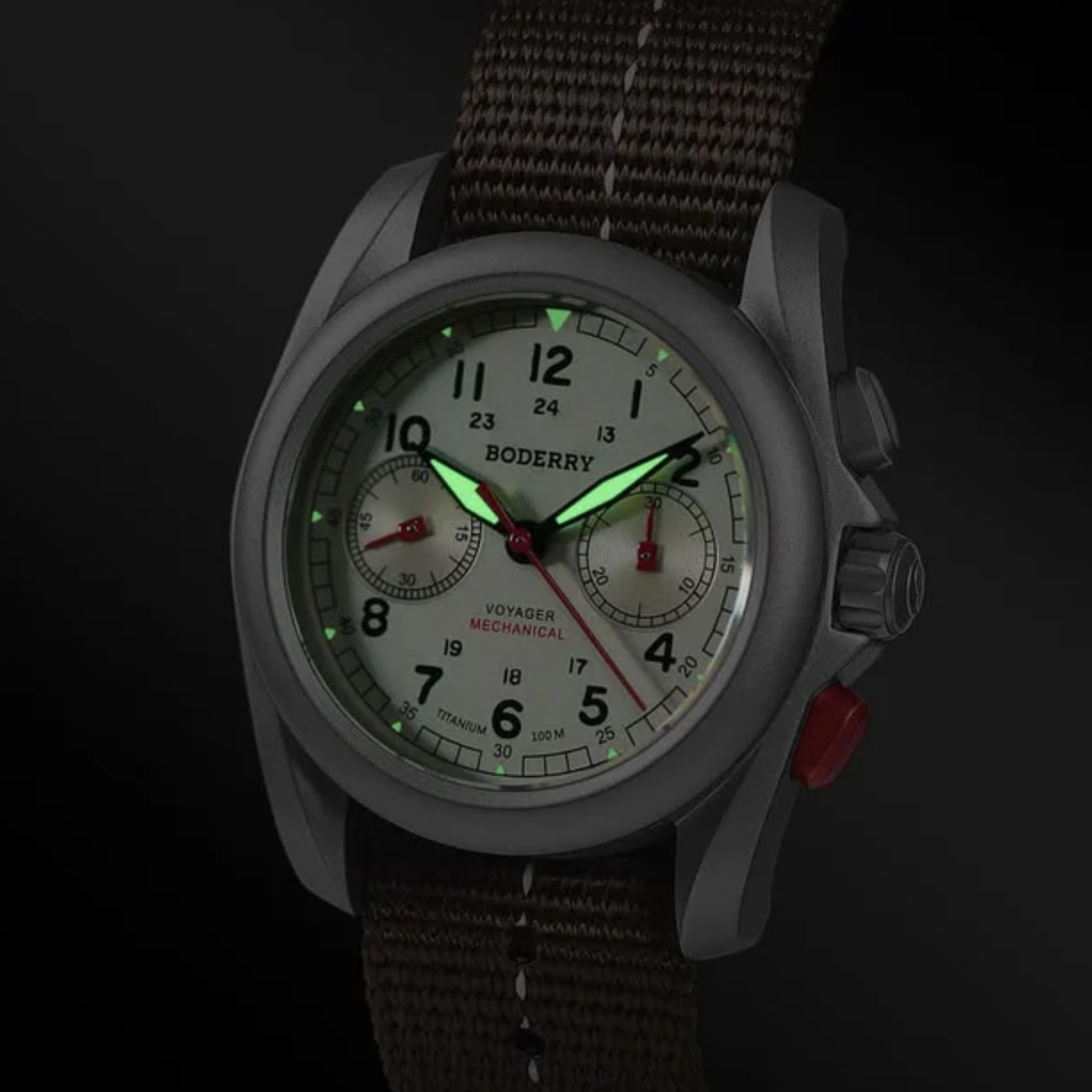 VOYAGER Chronograph - Titanium Mechanical Field Watch, 100M Water Resistant | Cream - DREAM WATCHES