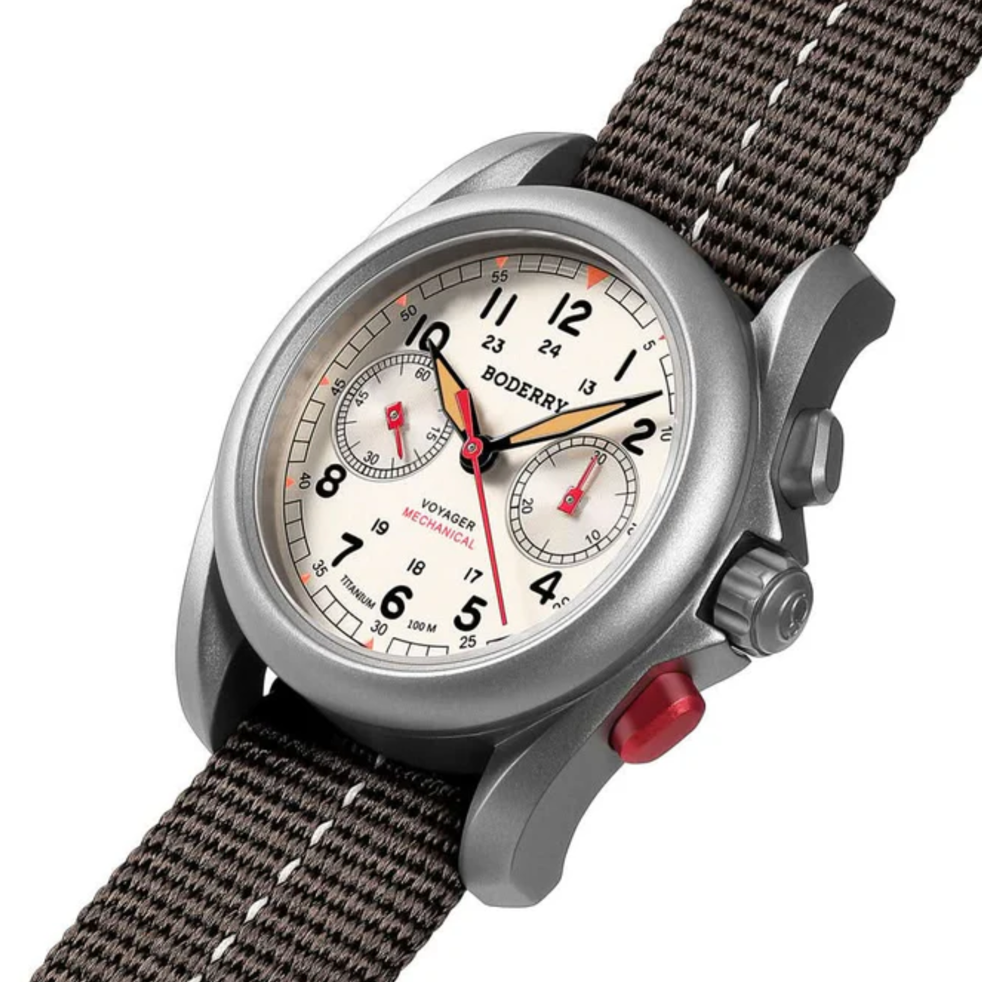VOYAGER Chronograph - Titanium Mechanical Field Watch, 100M Water Resistant | Cream - DREAM WATCHES