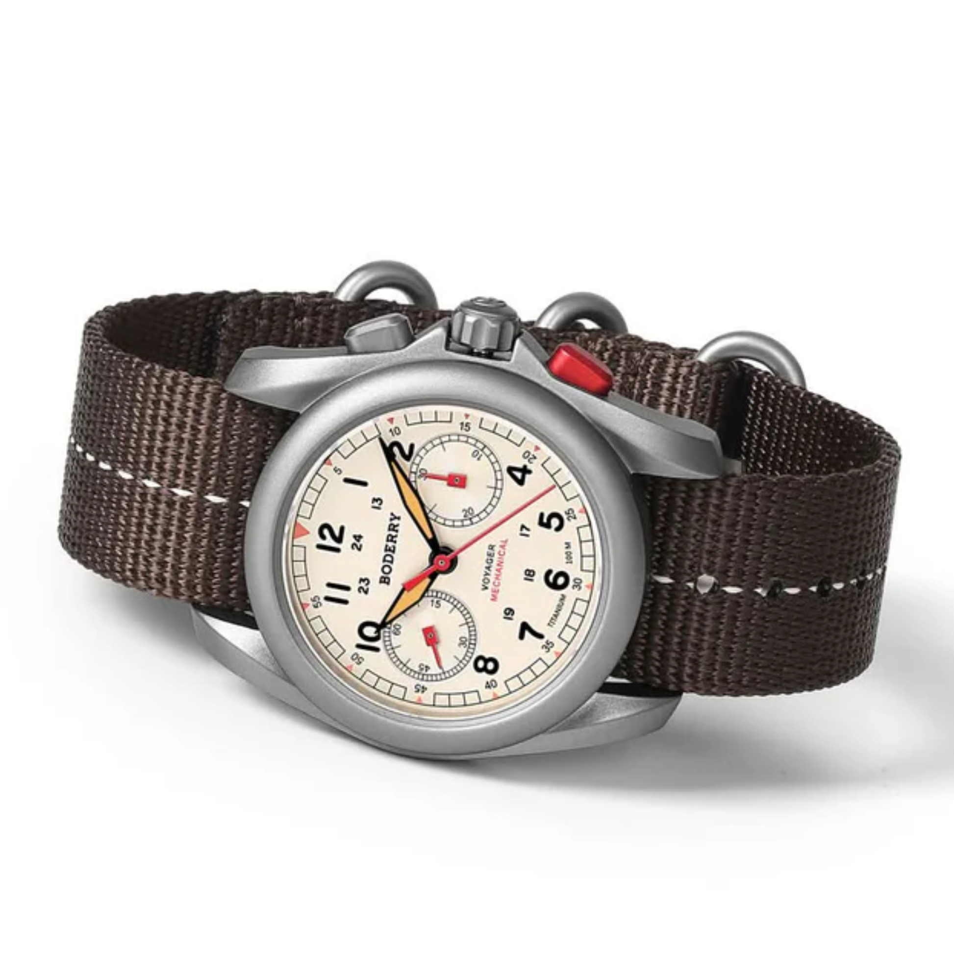 VOYAGER Chronograph - Titanium Mechanical Field Watch, 100M Water Resistant | Cream - DREAM WATCHES