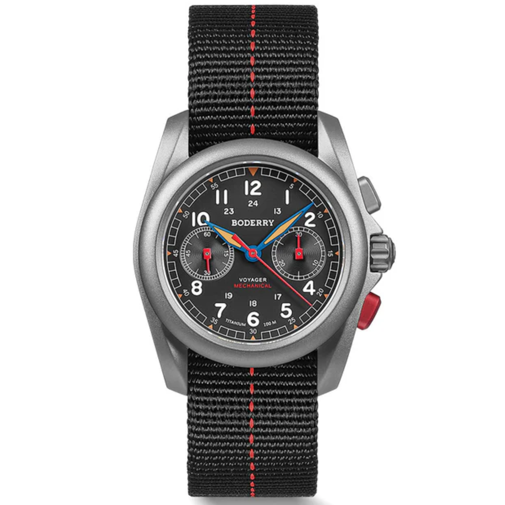 VOYAGER Chronograph - Titanium Mechanical Field Watch, 100M Water Resistant | Grey - DREAM WATCHES