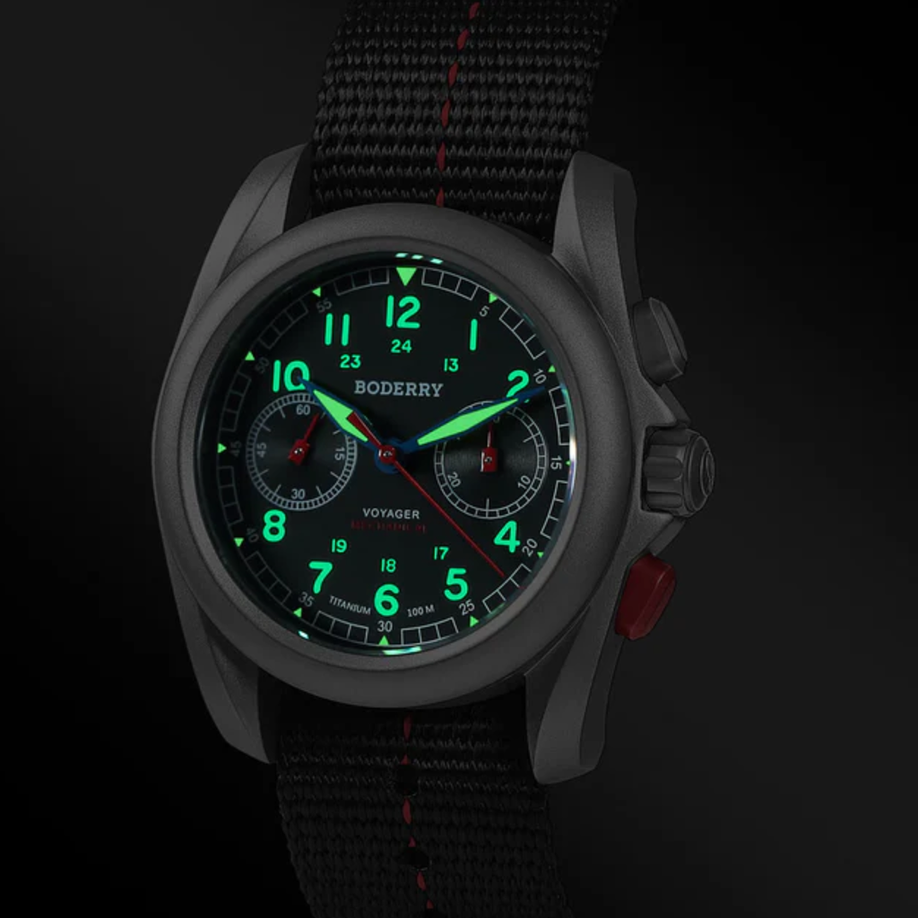 VOYAGER Chronograph - Titanium Mechanical Field Watch, 100M Water Resistant | Grey - DREAM WATCHES