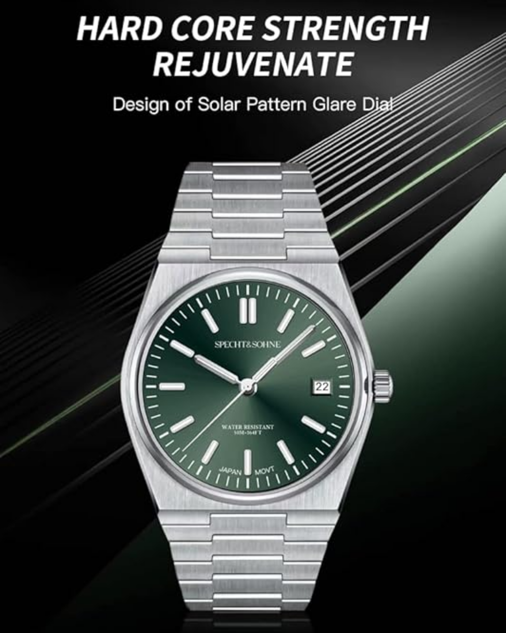 Specht&Sohne 41 Mm Mens Luxury Watch With Japanese Quartz Movement- Quartz Green