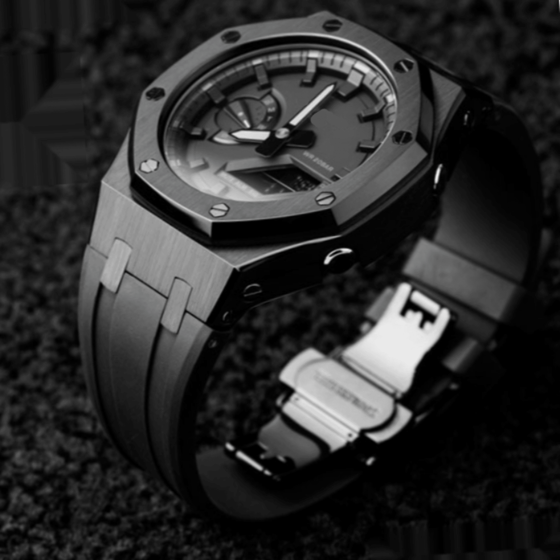 Mod Kit Metal Watchband and Metal Case for G-shock GM-2100 and GM-2110/BA-2100 " Casioak" {Black Bracelet)