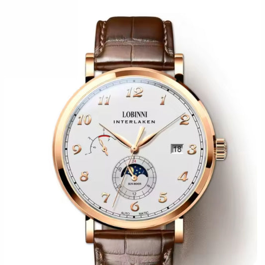 LOBINNI Stainless Steel Automatic Men Wristwatch Moon Phase Date Men Mechanical Watches Sapphire Glass Waterproof Watches - 686009