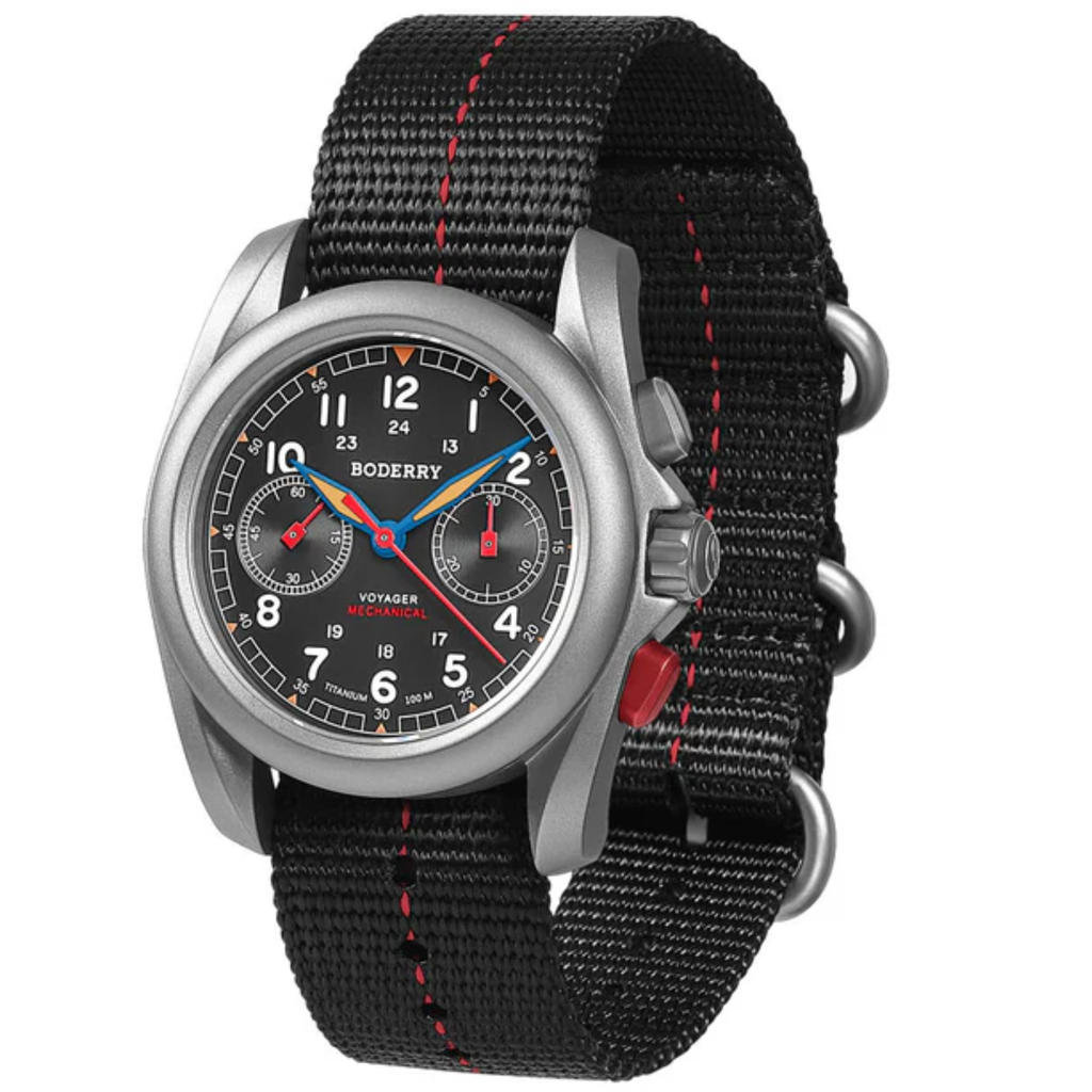 VOYAGER Chronograph - Titanium Mechanical Field Watch, 100M Water Resistant | Grey - DREAM WATCHES