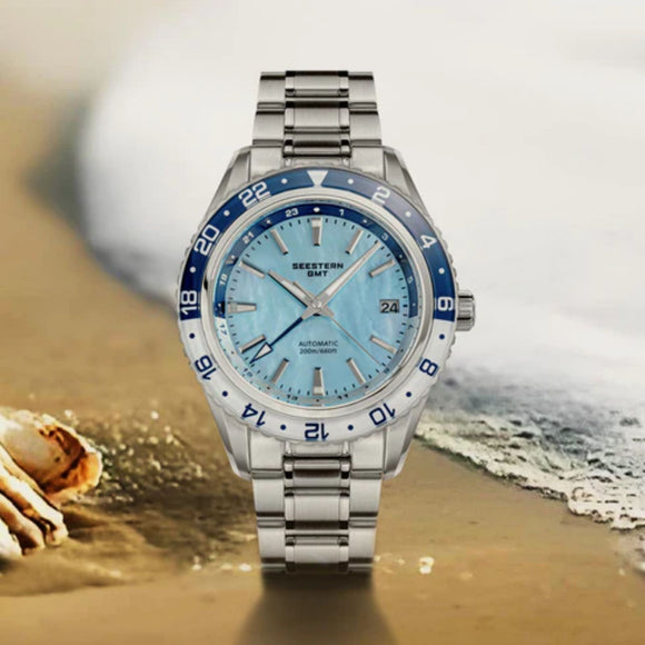 Seestern S456 GMT Automatic Light Blue Pearl Dial Automatic