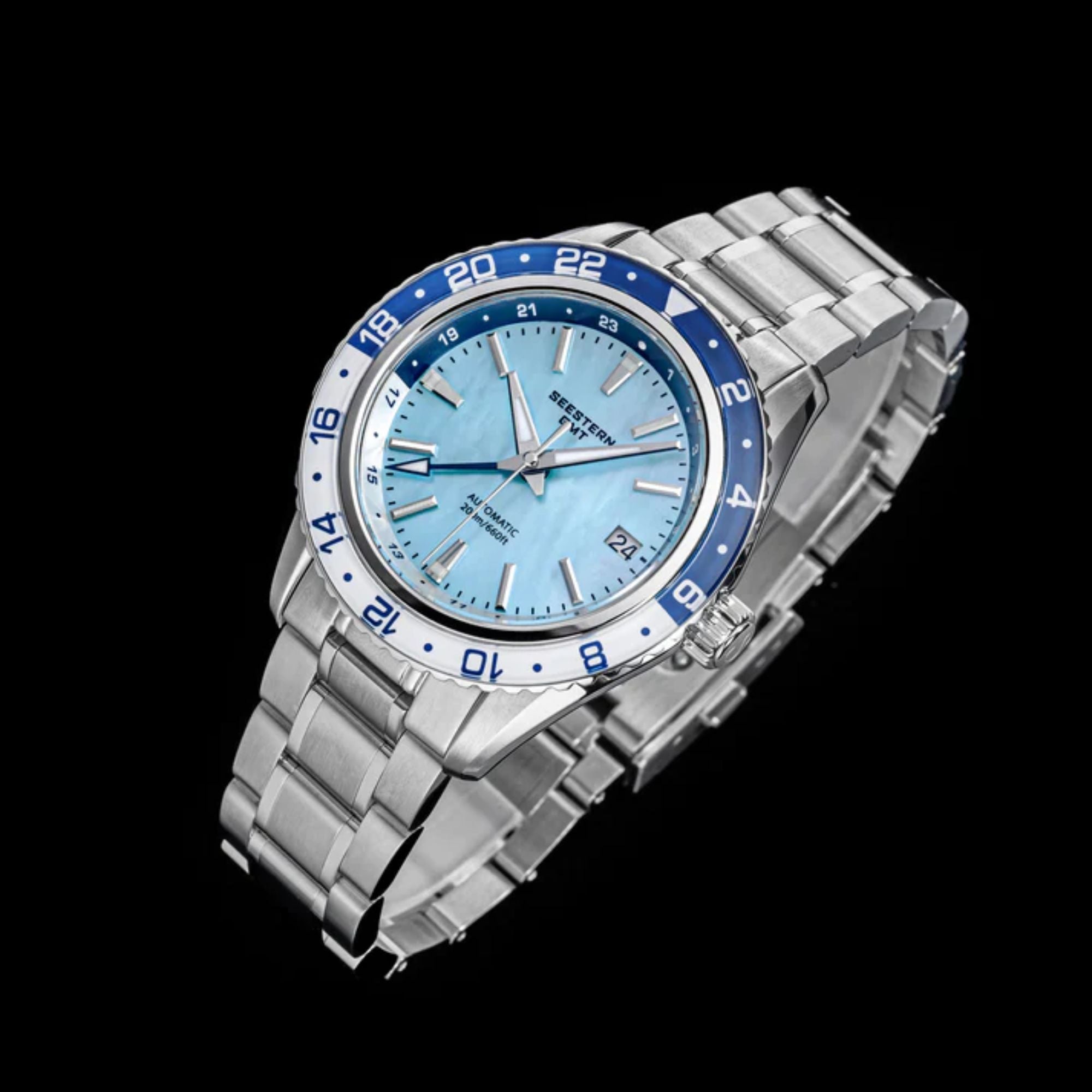 Seestern S456 GMT Automatic Light Blue Pearl Dial Automatic