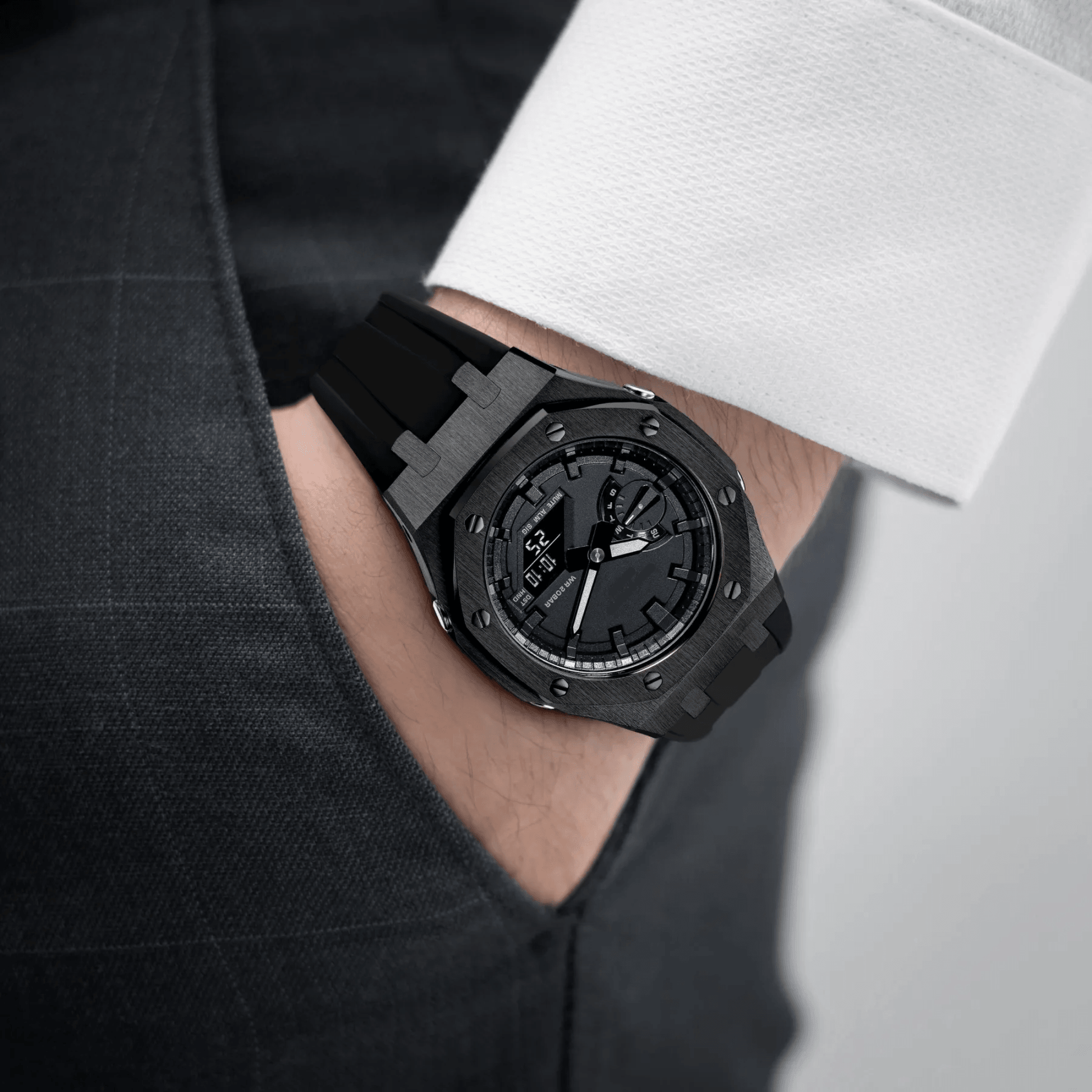 Mod Kit Metal Watchband and Metal Case for G-shock GM-2100 and GM-2110/B-2100 " Casioak" (Black Bracelet)