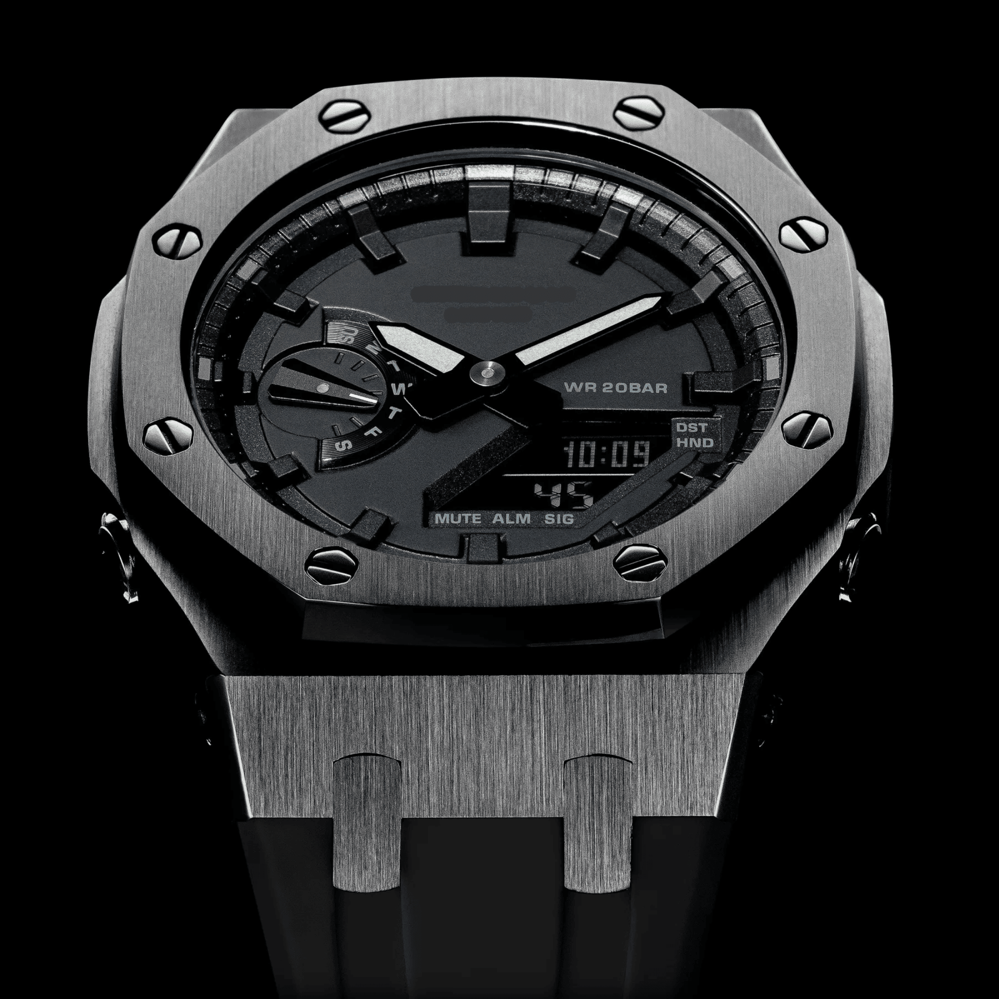Mod Kit Metal Watchband and Metal Case for G-shock GM-2100 and GM-2110/BA-2100 " Casioak" {Black Bracelet)