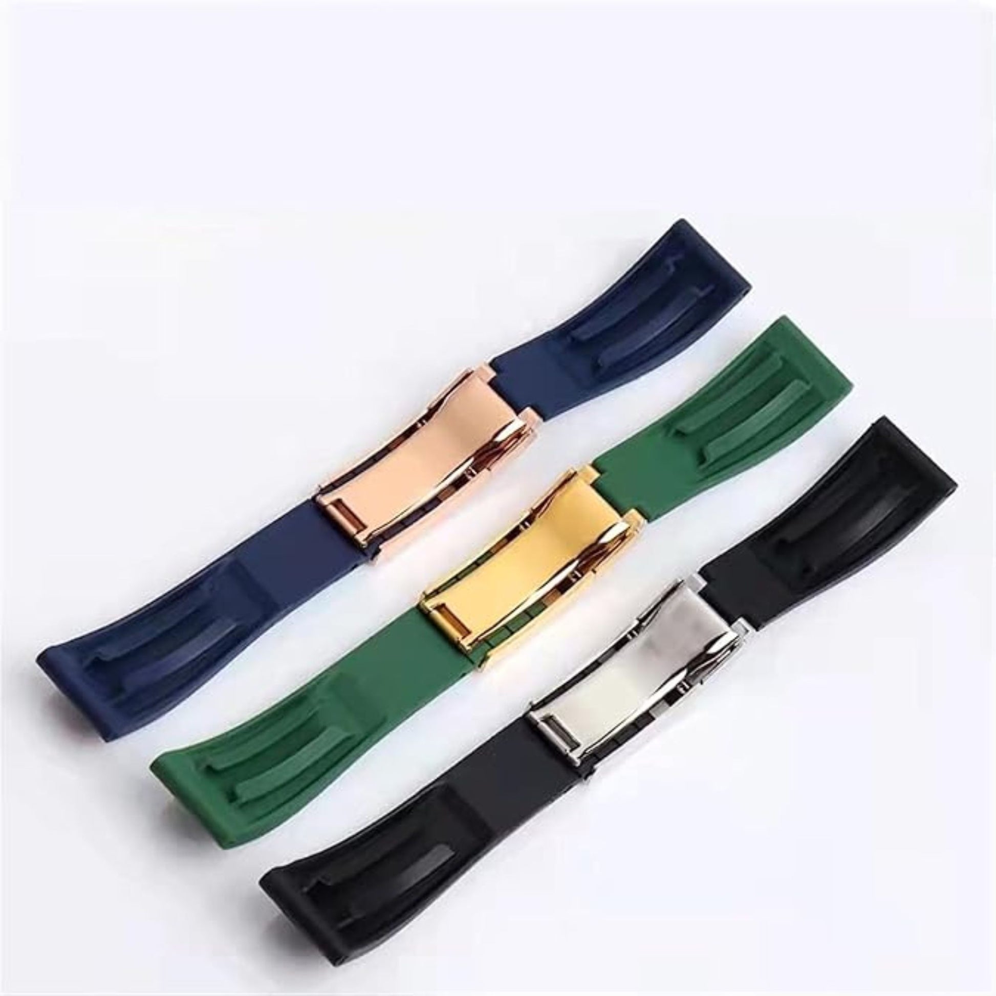 High End Curved FKM Rubber Watch Strap - Oyster Style Deployment Clasp 20mm - Brown with Rosegold Clasp