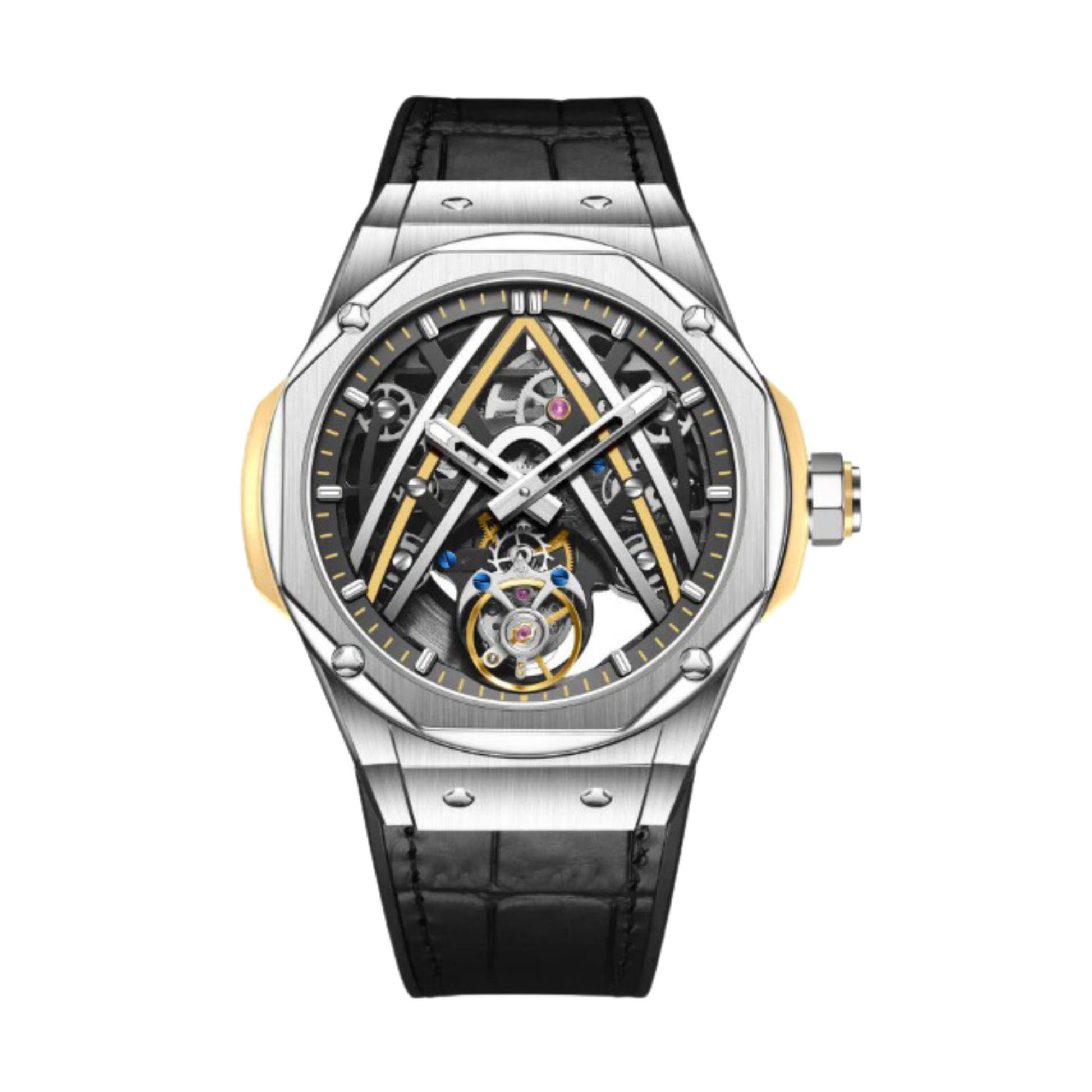 Aesop Original Tourbillon Movement U Shaped Dial Automatic Tourbillon Watch 7070 - Yellow Accents