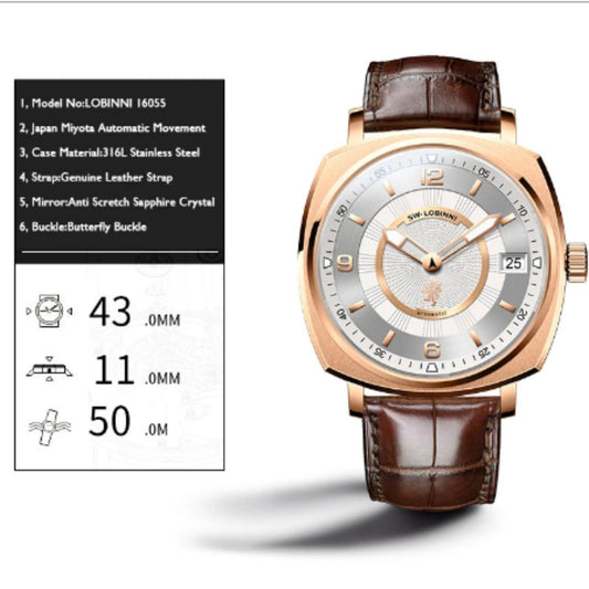 LOBINNI Men Watch,Mens Automatic Watches Fashion Waterproof Mechanical Wristwatches Switzerland Clock Sapphire Top Luxury Brand