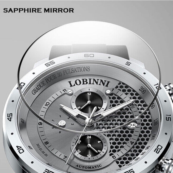 LOBINNI New Sport Watches Self-wind Mechanical Automatic Watch Men 50M Waterproof Watch Rubber Strap Lumious Watch - 16063