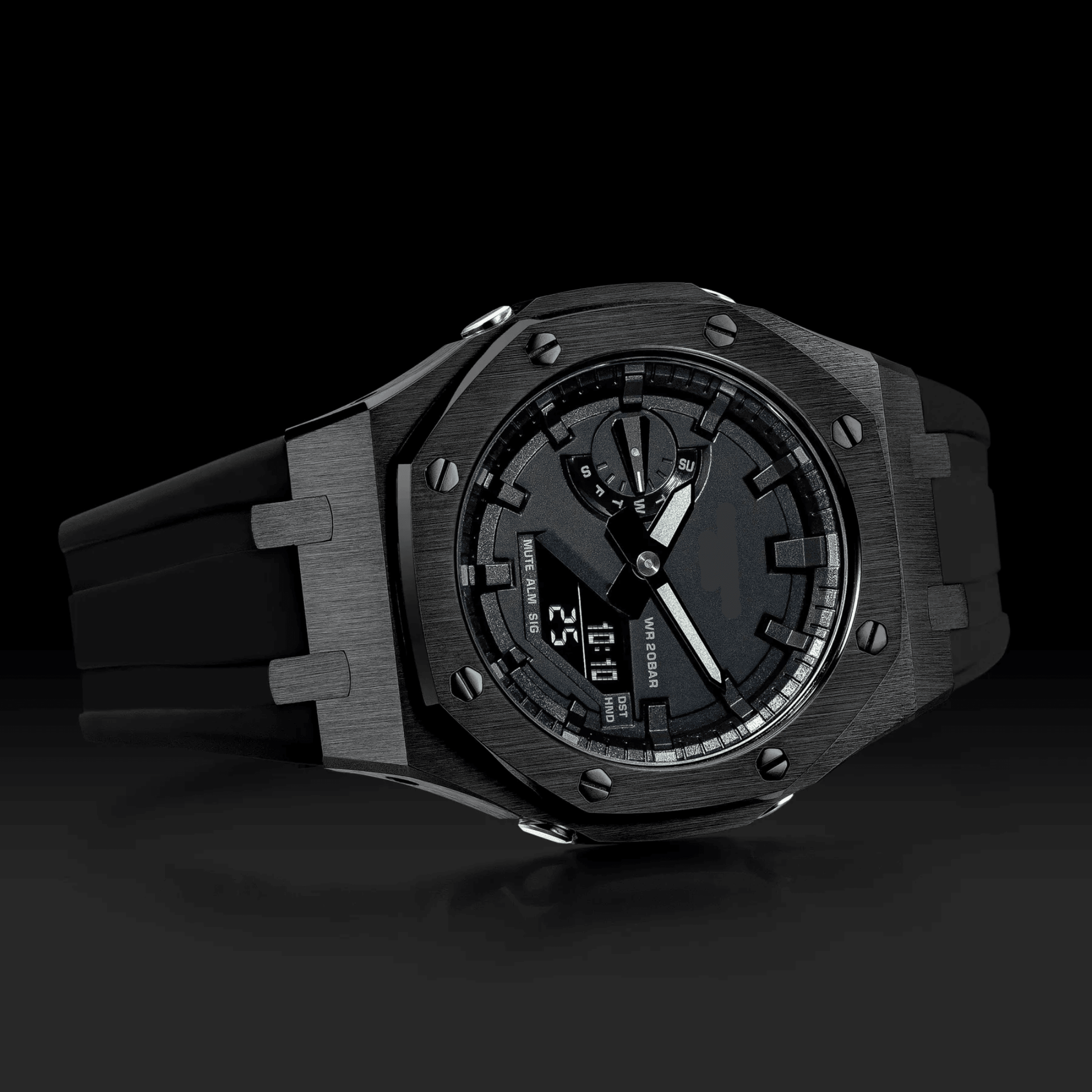 Mod Kit Metal Watchband and Metal Case for G-shock GM-2100 and GM-2110/BA-2100 " Casioak" {Black Bracelet)