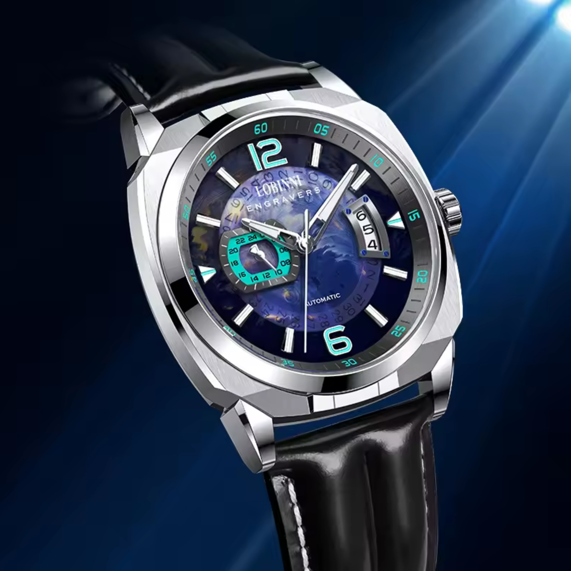 Lobinni sports watch men's square luminous pointer automatic mechanical watch - 16070