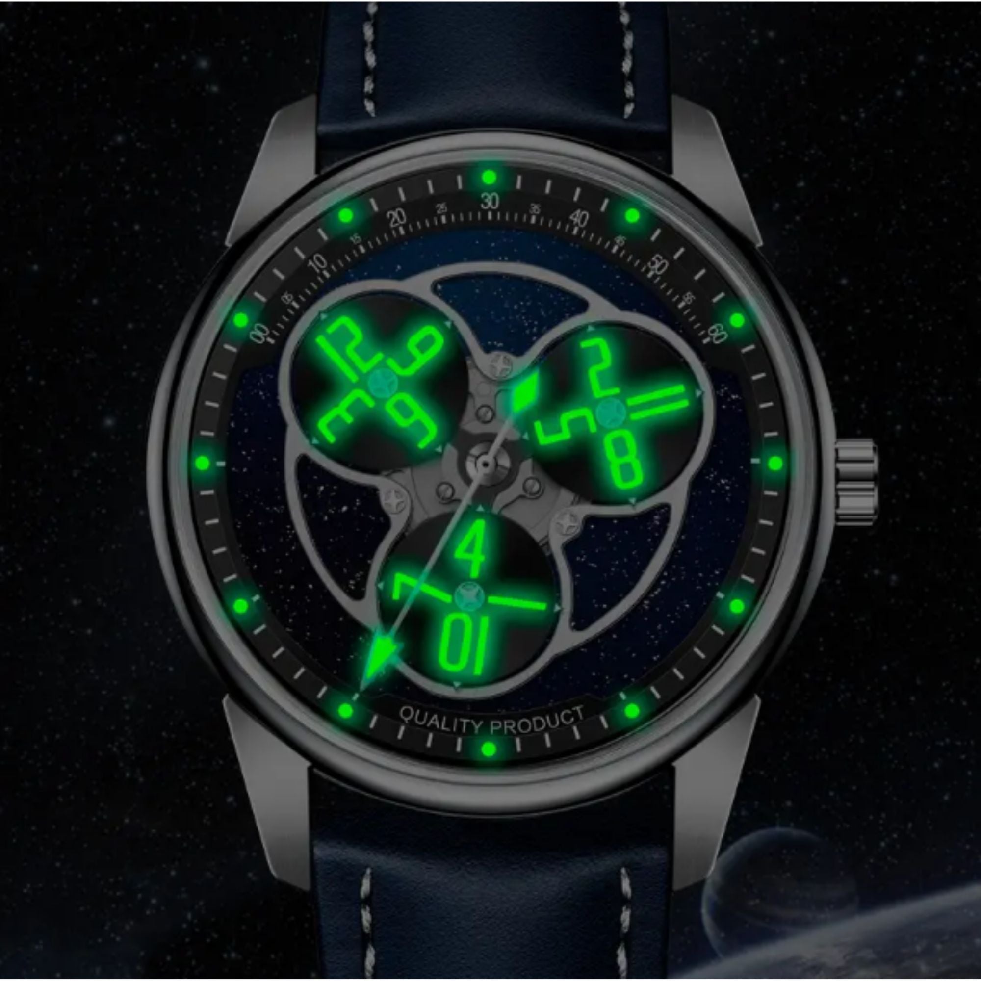 Unique Wandering hours Movement Stainless steel luminous mens Luxury Watch