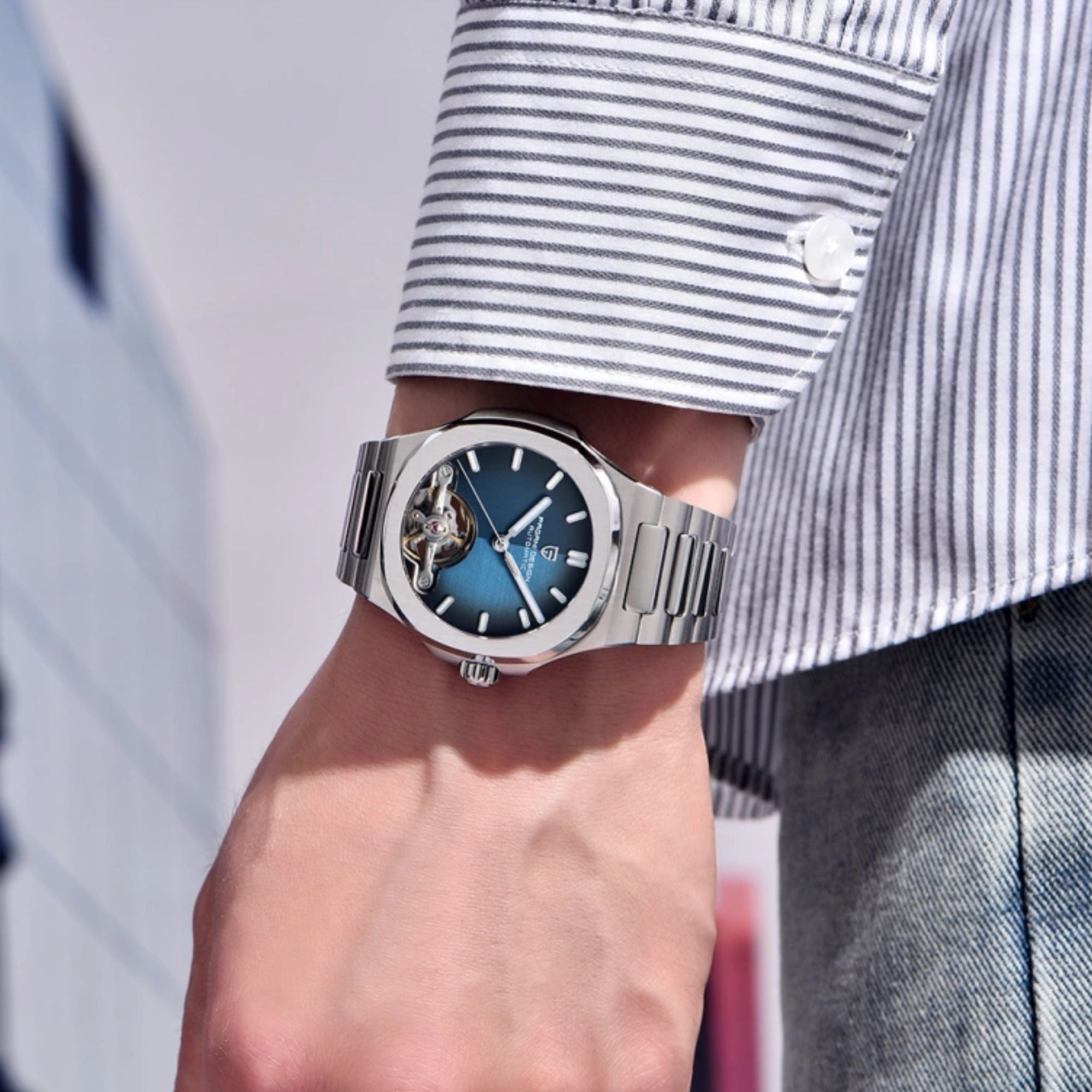 PAGANI DESIGN PD-YS025 Automatic Stainless Steel Sapphire Glass Wristwatch with open Balance Wheel